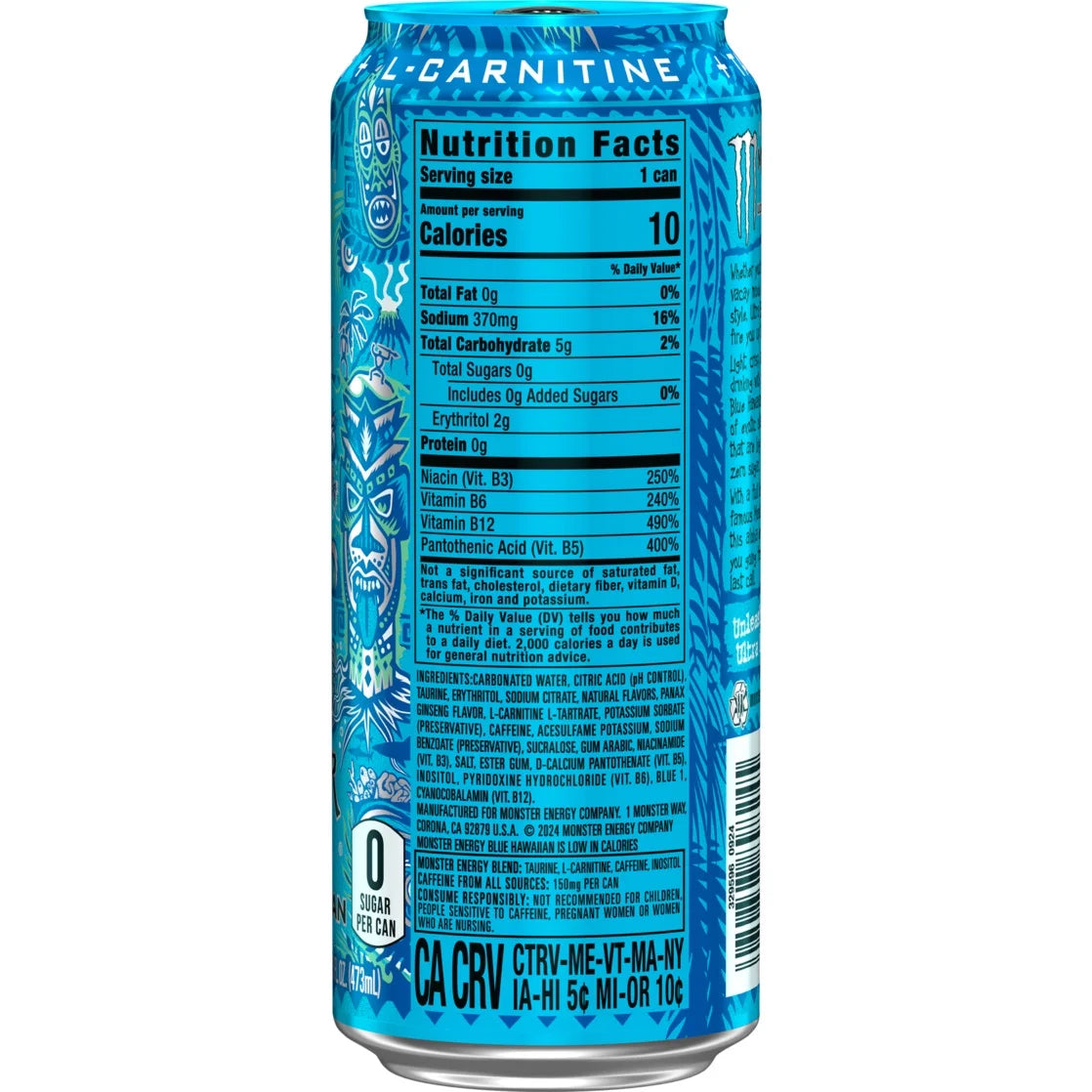 Monster Energy Ultra, Blue Hawaiian, Sugar Free Energy Drink, 16 Fl Oz