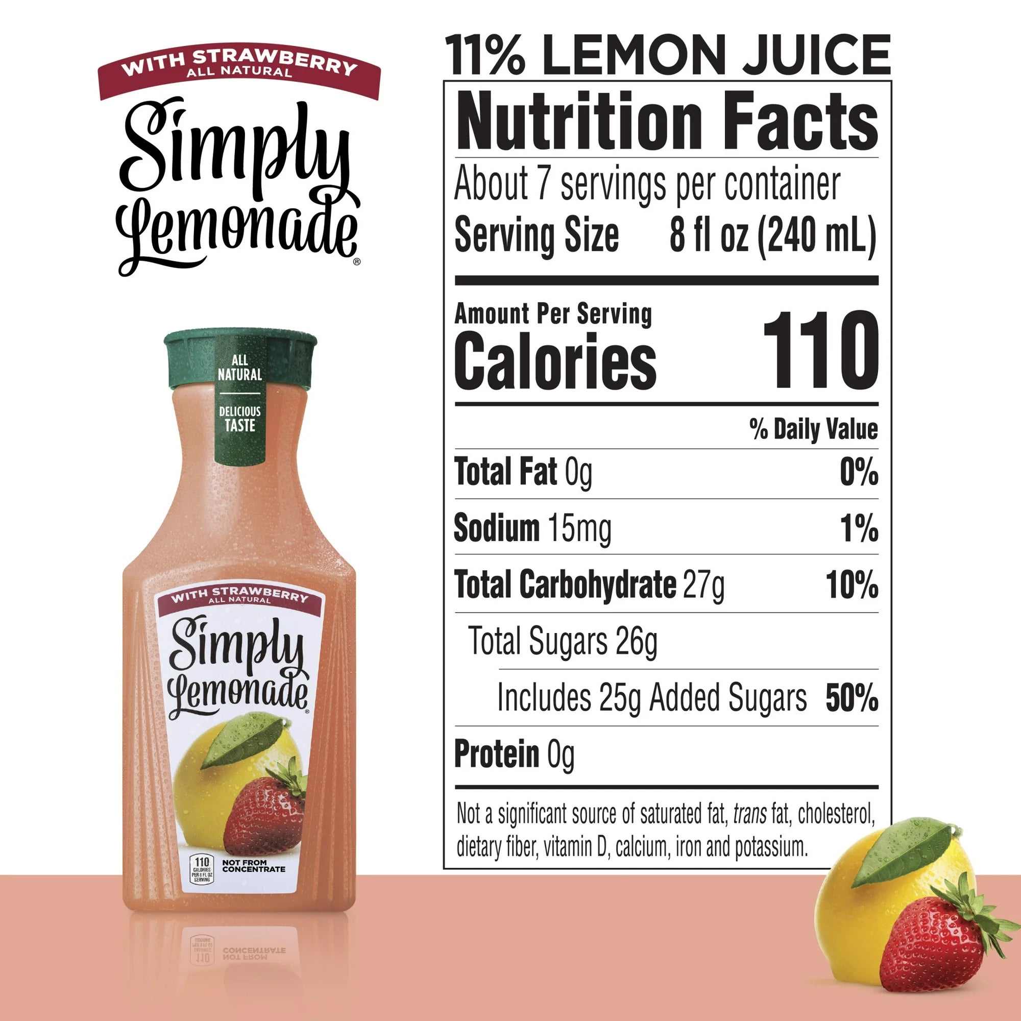 Simply Non GMO All Natural Strawberry Lemonade Juice 52 fl oz Bottle