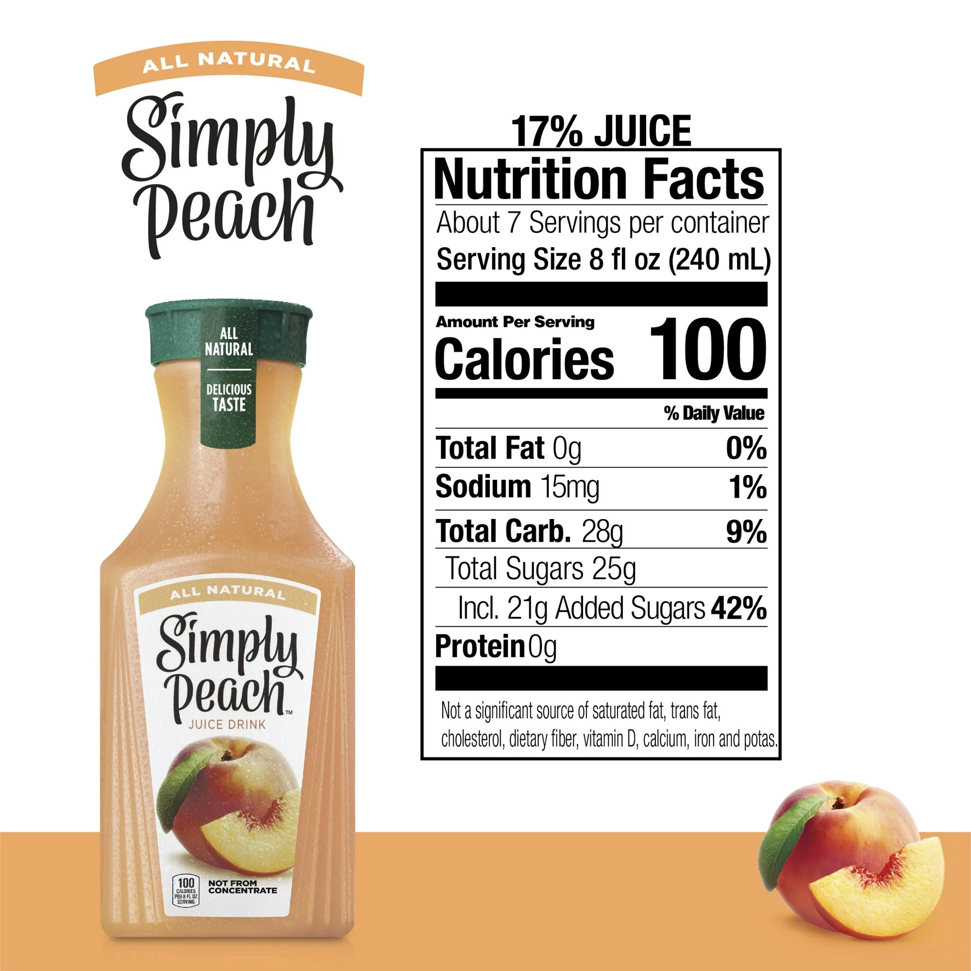 Simply Non GMO All Natural Peach Fruit Juice 52 fl oz Bottle