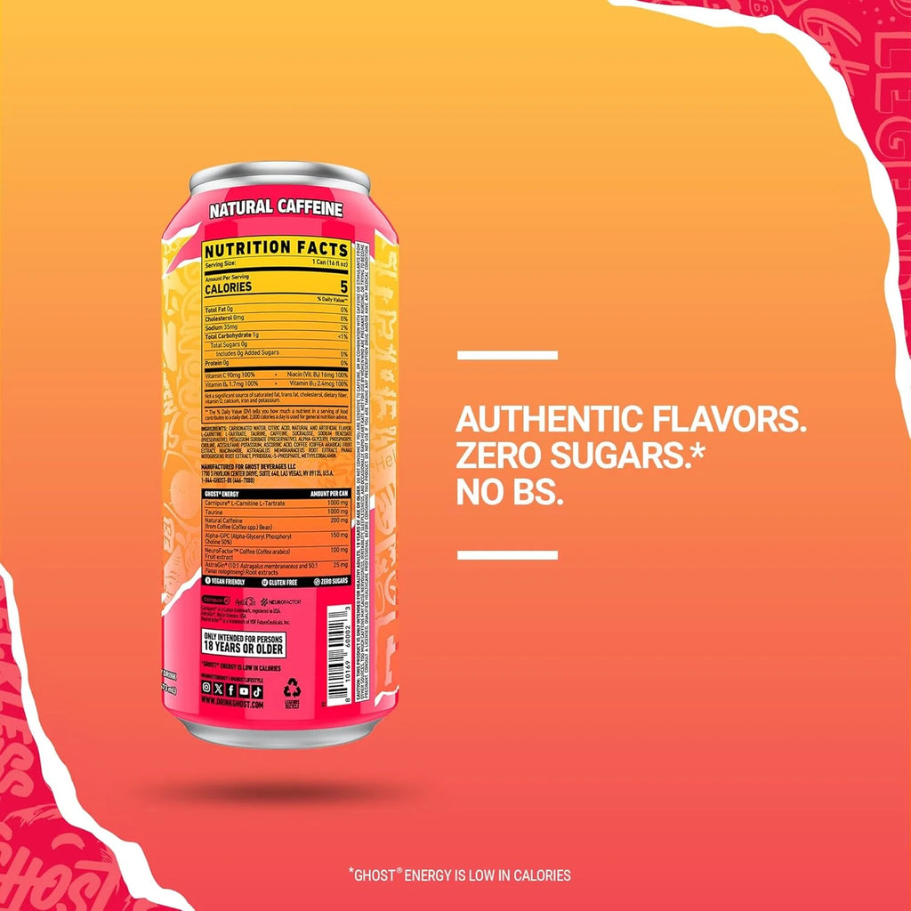 GHOST ENERGY Zero Sugars Energy Drink, Strawbango 16 fl oz Can