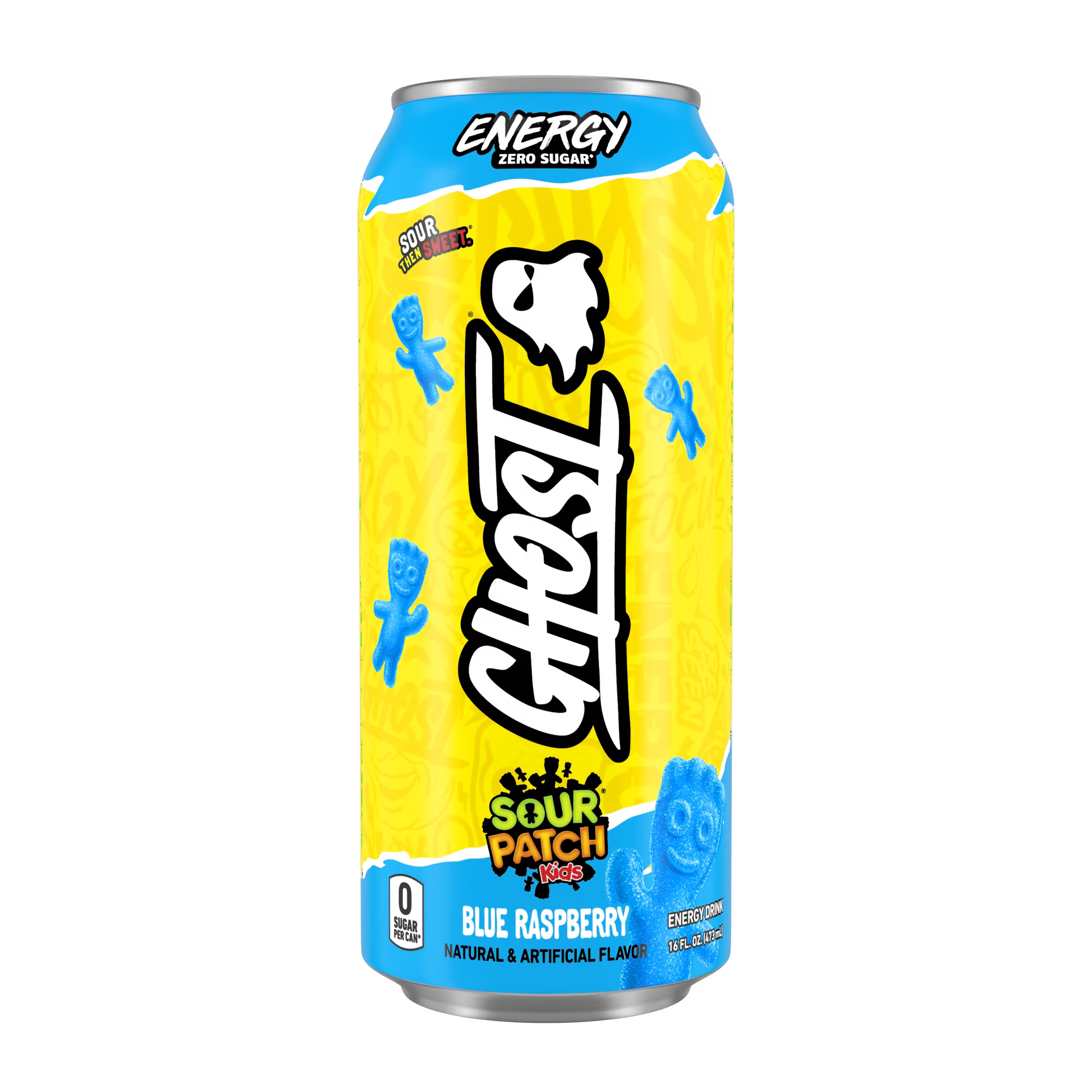 Ghost Zero Sugar Sour Patch Kids Blue Raspberry Energy Drink 16 fl oz, Can