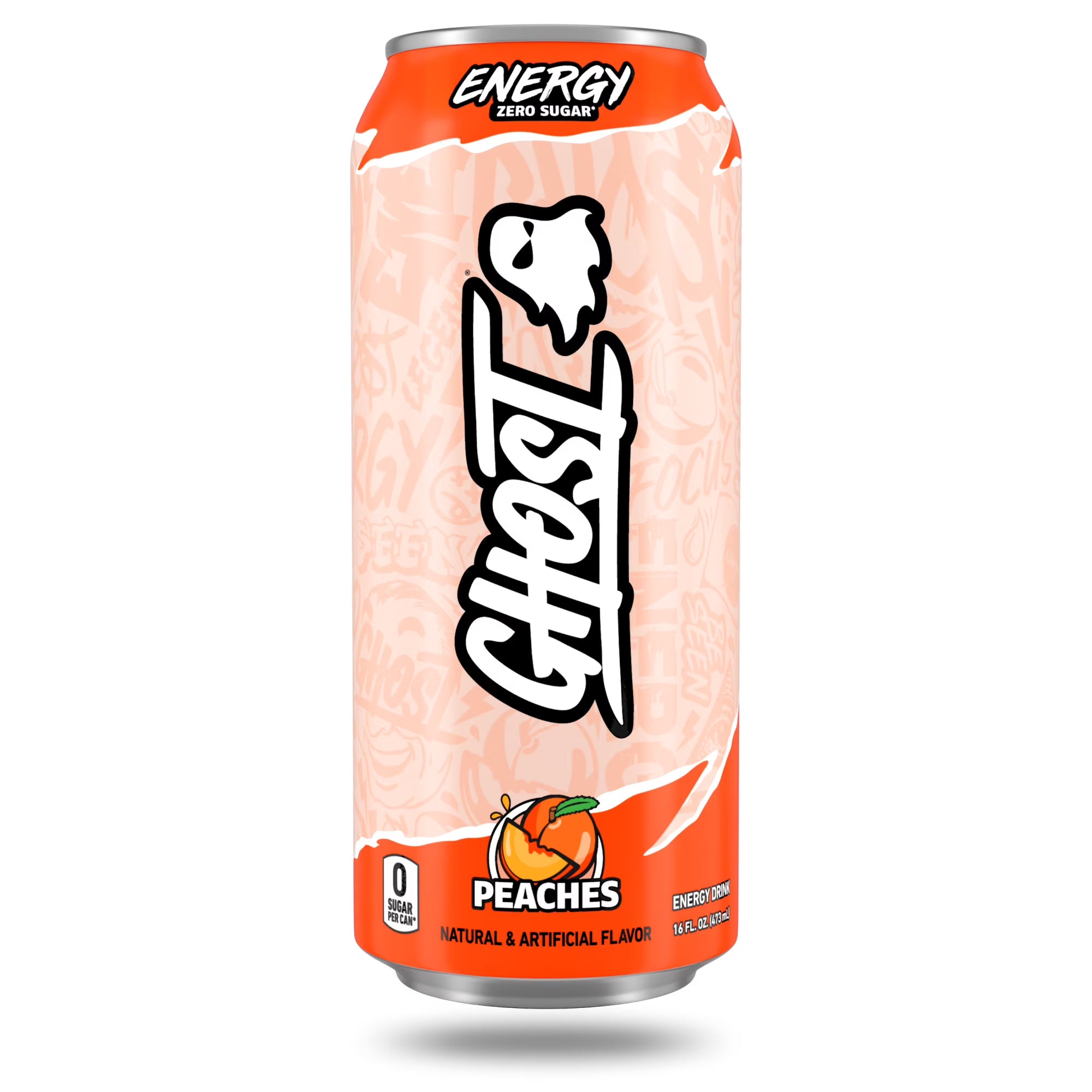 GHOST  ENERGY Zero Sugars Energy Drink, Peaches 16 fl oz Can