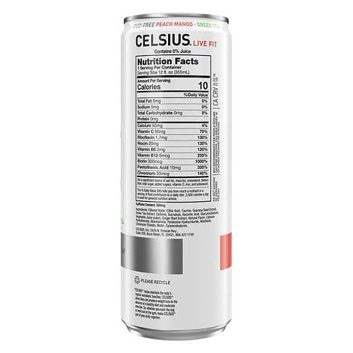 CELSIUS Fizz Free Peach Mango Green Tea – 12 oz