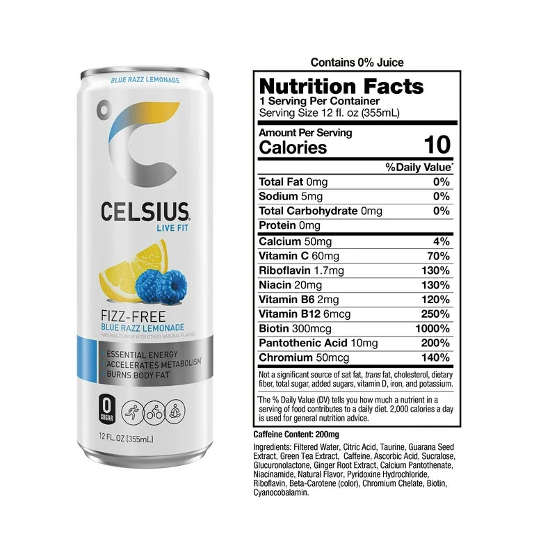 CELSIUS Fizz Free Blue Razz Lemonade – 12 oz