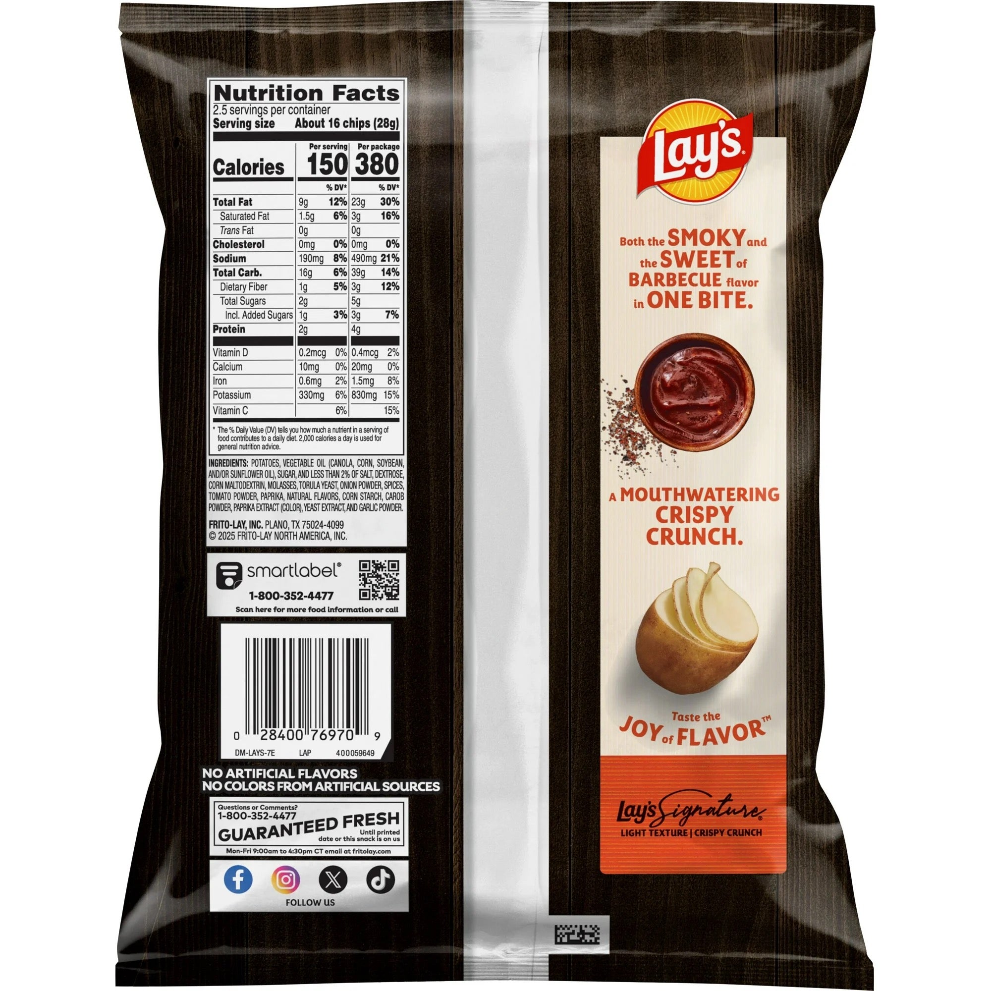 Lay's Barbeque Flavored Potato Chips, 2.5 oz Bag