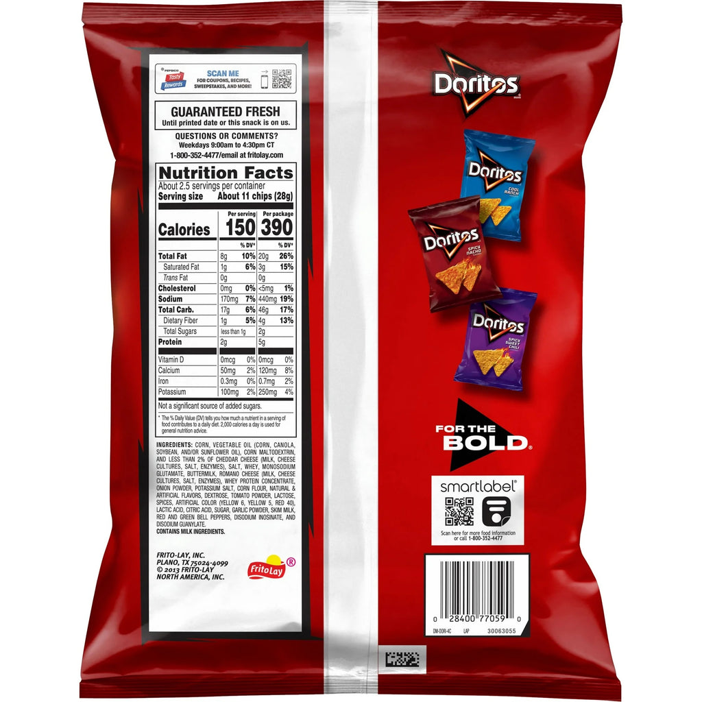 Doritos Tortilla Chips Nacho Cheese Flavor, 2.625 oz Bag