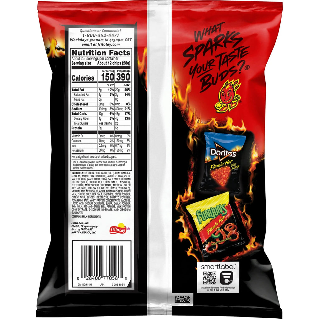 Doritos Tortilla Chips Flamin' Hot Nacho Flavored, 2.625 oz Bag