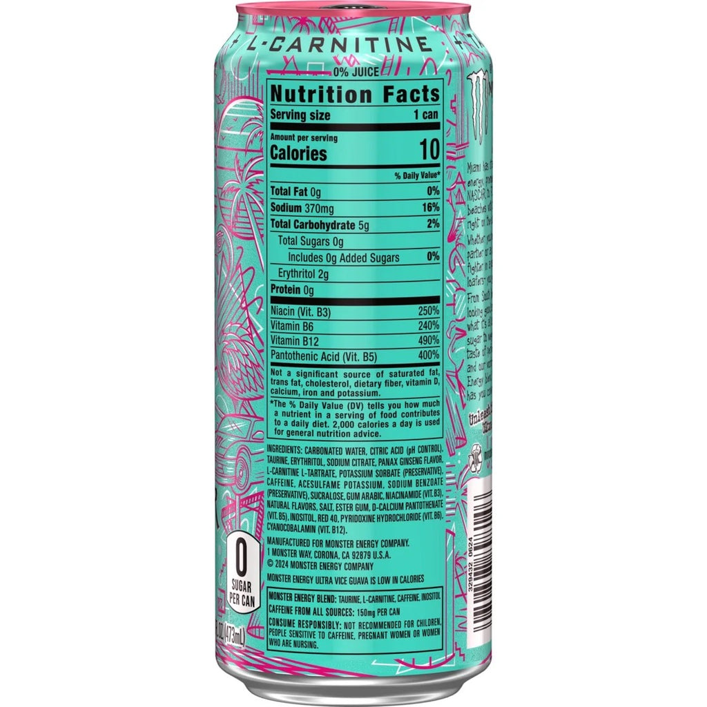 Monster Energy Ultra Vice Guava Sugar Free Energy Drink 16 Fl Oz
