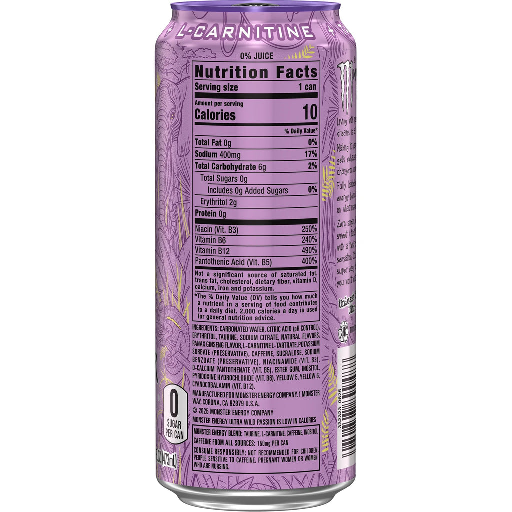 Monster Energy Ultra Wild Passion Zero Sugar Energy Drink 16 fl oz Can