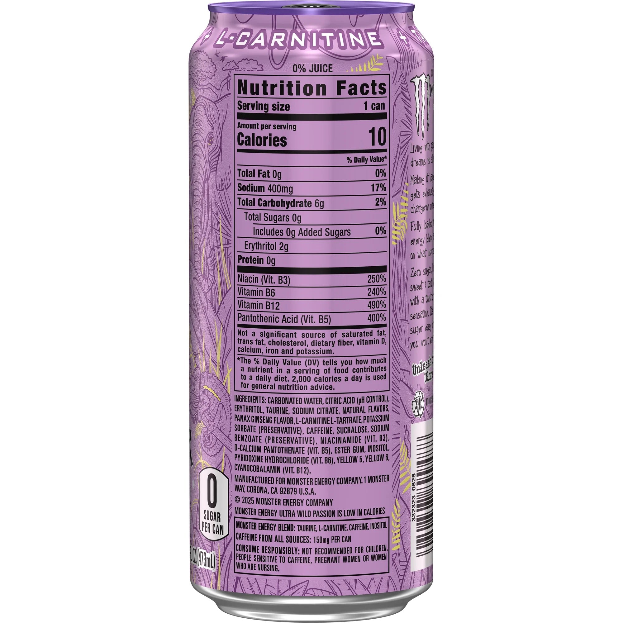 Monster Energy Ultra Wild Passion Zero Sugar Energy Drink 16 fl oz Can