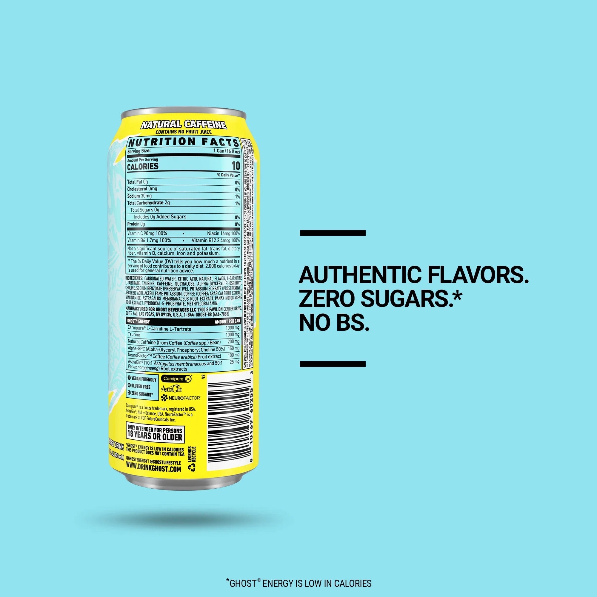 GHOST ENERGY Zero Sugars Iced Tea Lemonade 200mg 16 fl oz Can