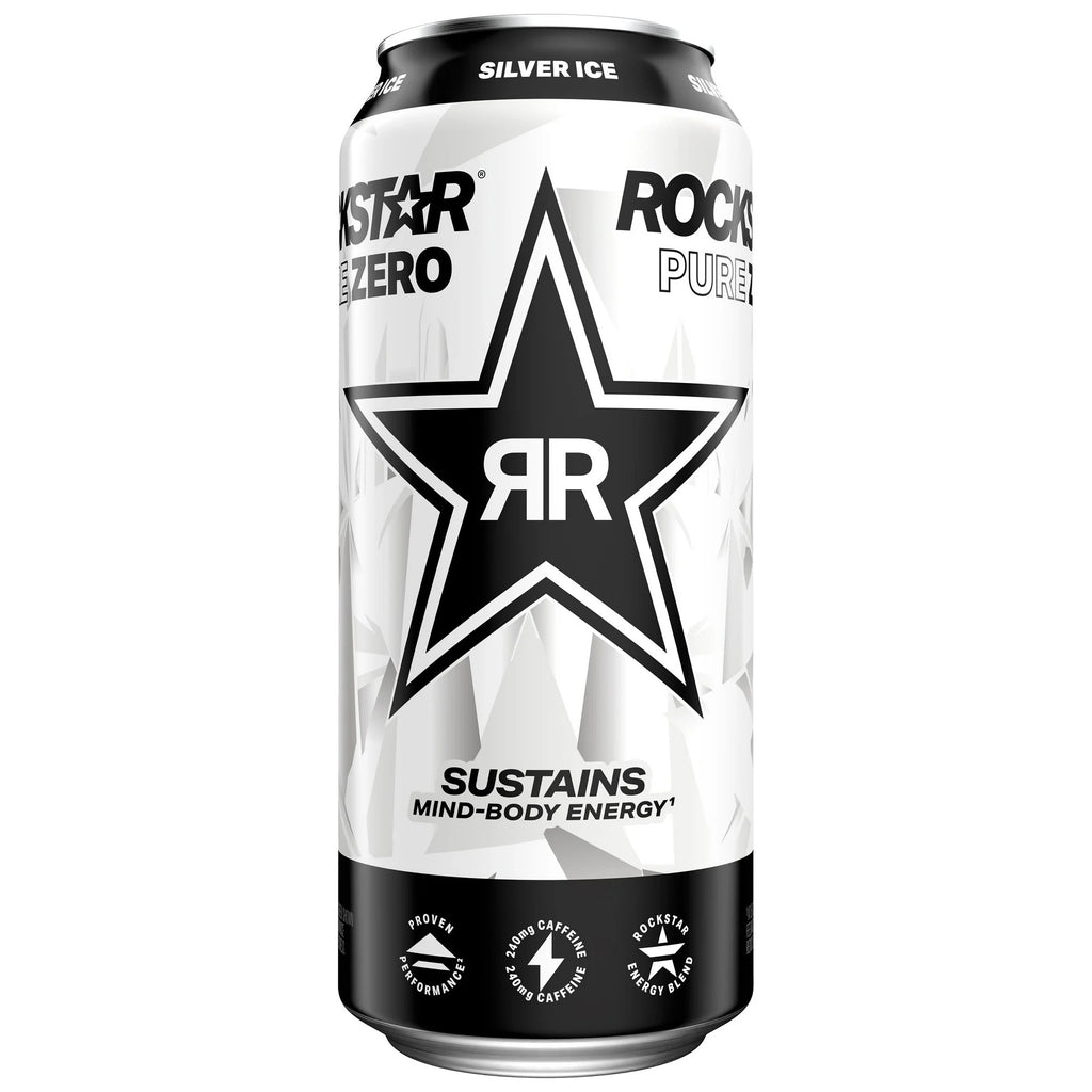 Rockstar Pure Zero Silver Ice Energy Drink 16 oz Can