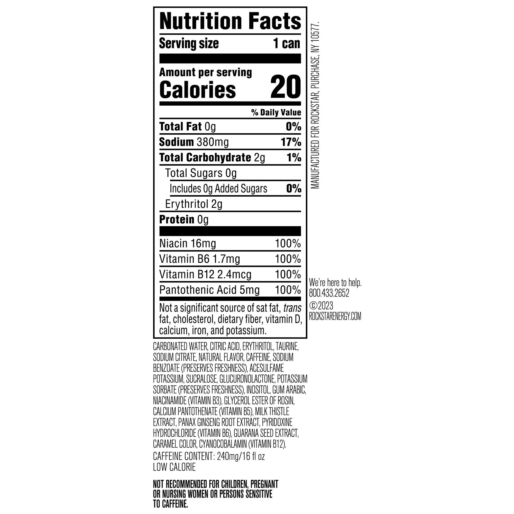 Rockstar Pure Zero Silver Ice Energy Drink 16 oz Can