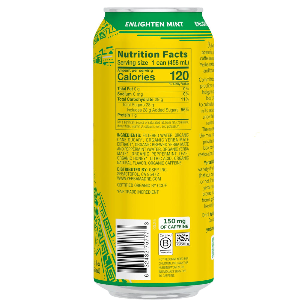 Yerba Madre Organic Yerba Mate Enlighten Mint 15.5oz Can