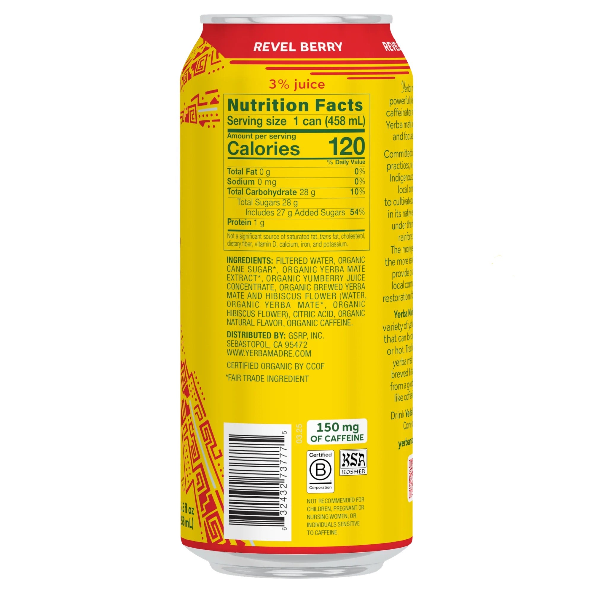 Yerba Madre Organic Yerba Mate Revel Berry 15.5oz Can