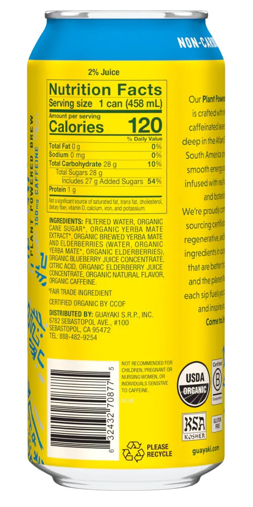 Yerba Madre Organic Bluephoria Energy Drink 15.5oz Can