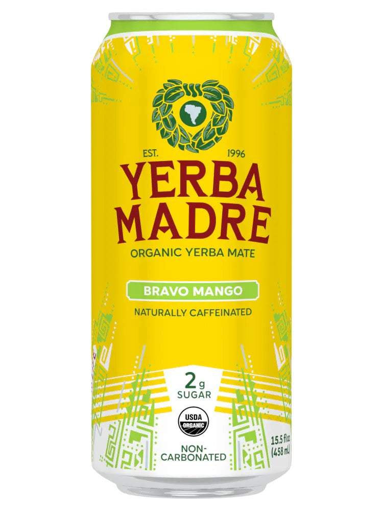 Yerba Madre Organic Yerba Mate Energy Drink Bravo Mango 15.5oz Can