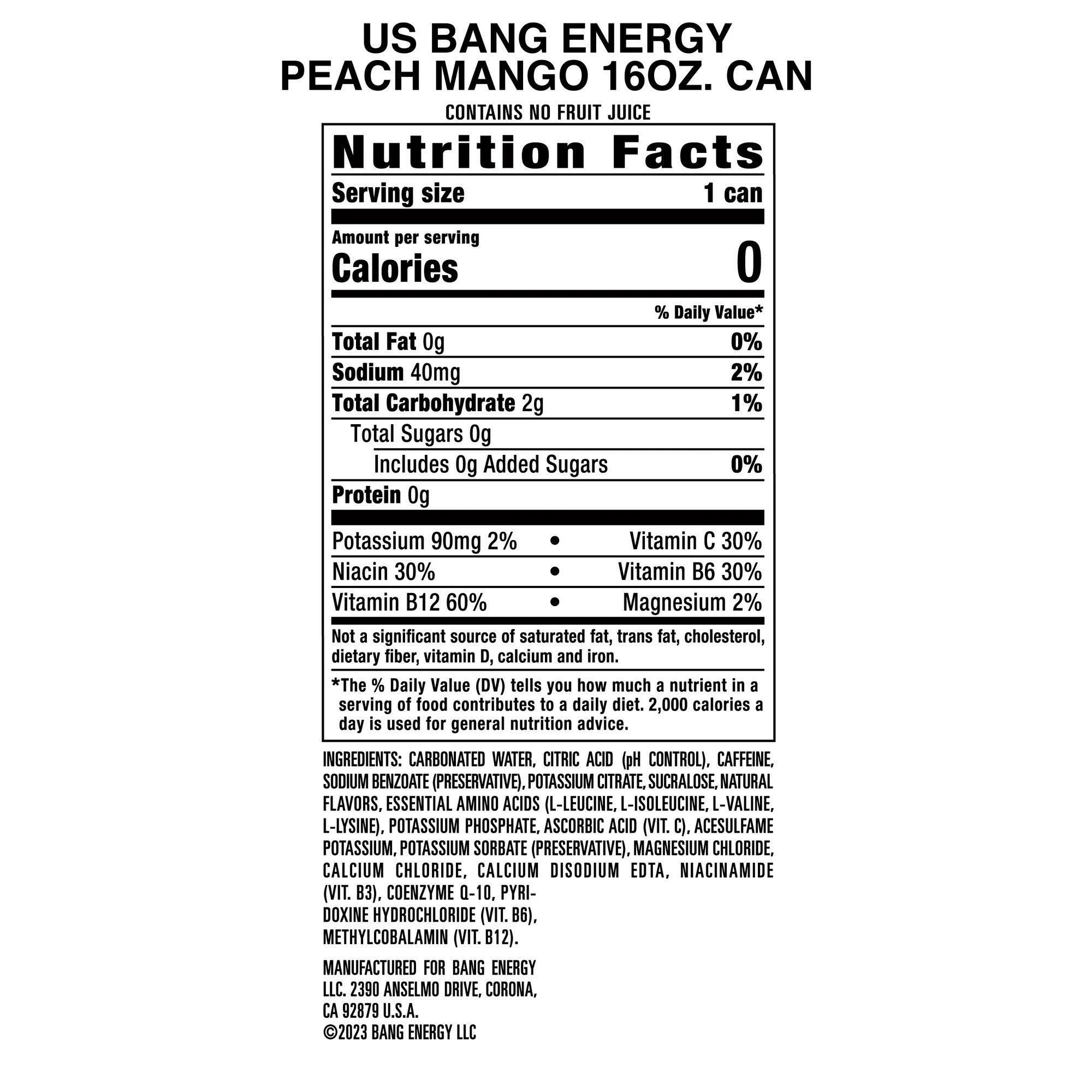 Bang Energy Peach Mango Energy Drink 16 fl oz Can