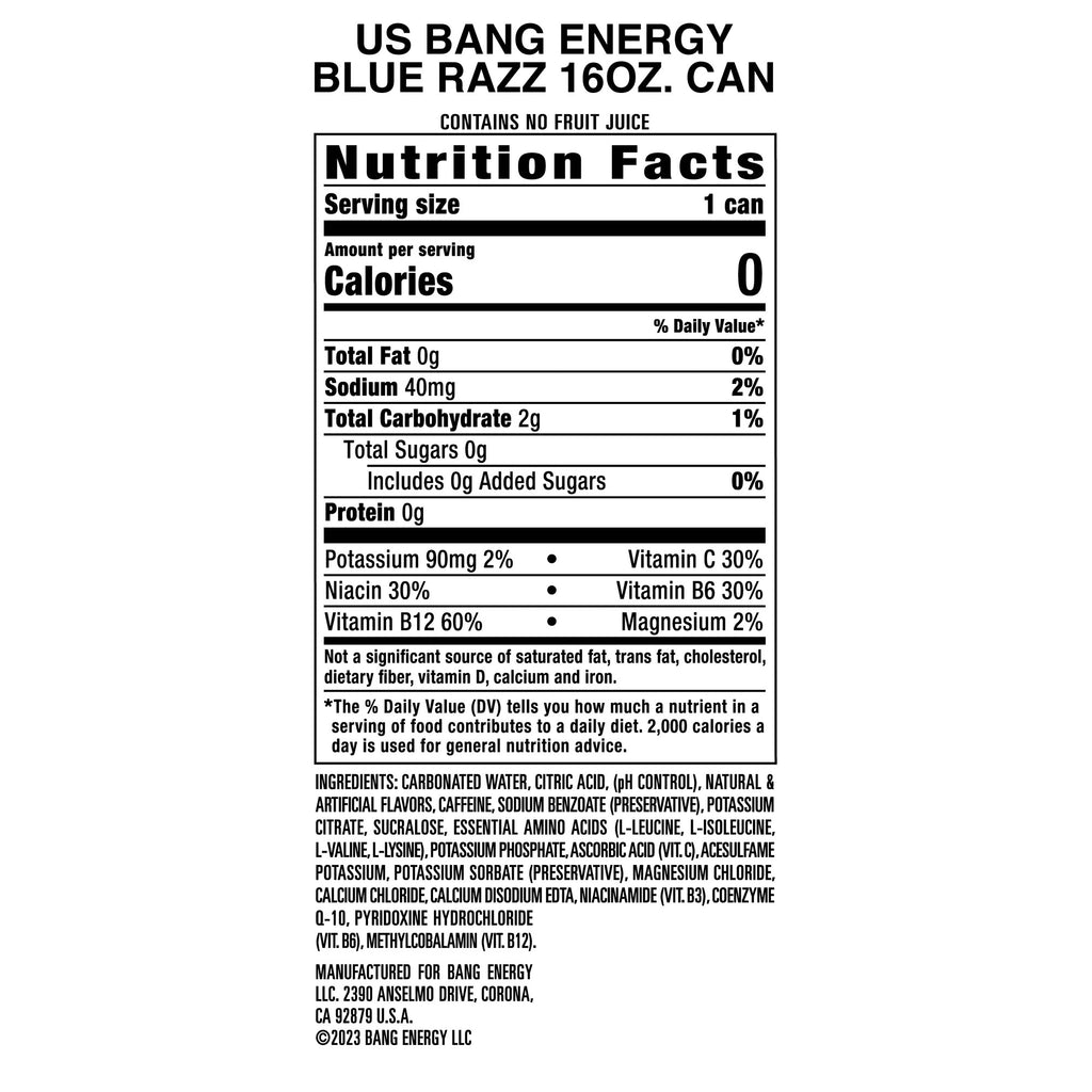 BANG Energy Drink Blue Razz 16 fl oz Can