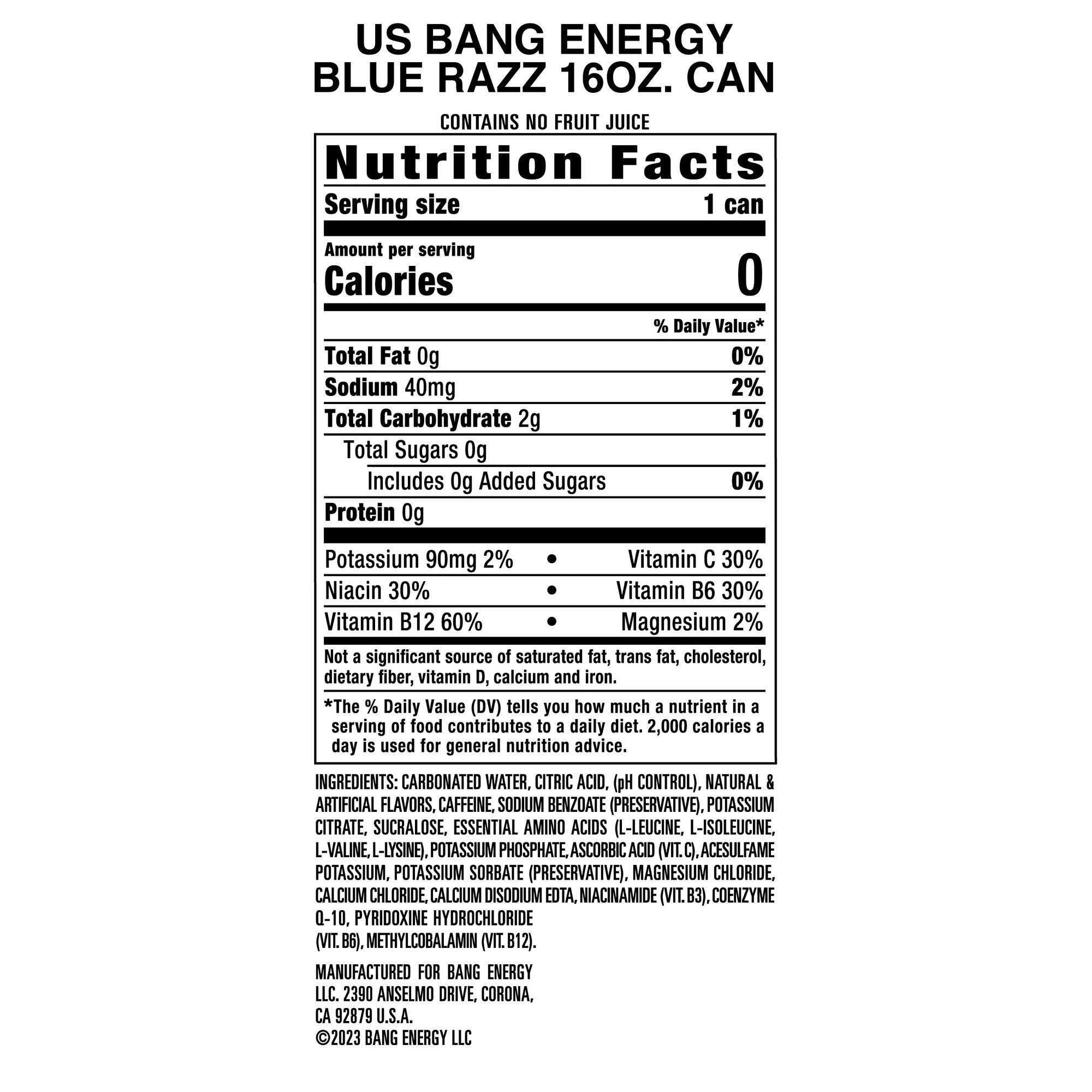 BANG Energy Drink Blue Razz 16 fl oz Can
