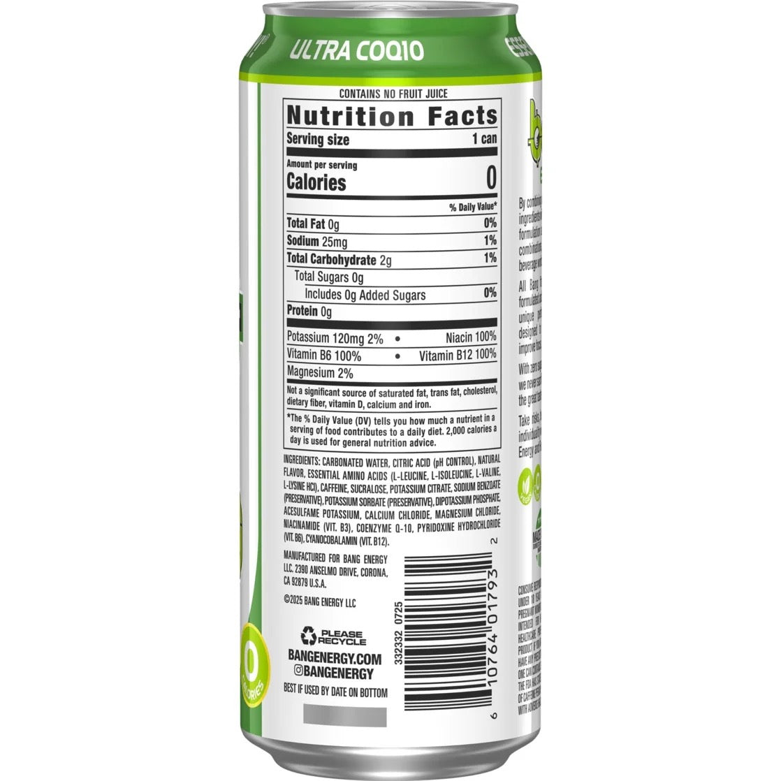BANG Energy Drink Lime Pop Drop 16 fl oz Can