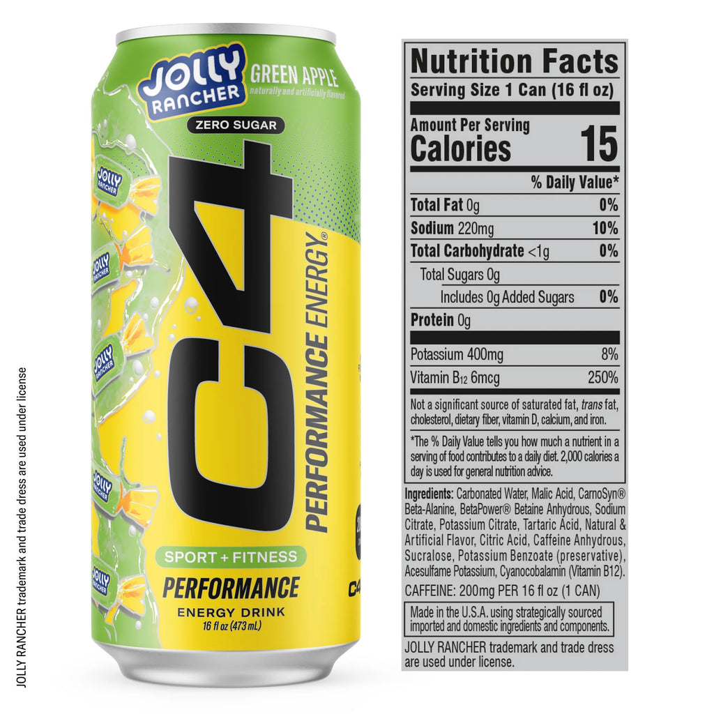 C4 Performance Energy Drink Jolly Rancher Green Apple 16oz Single Can