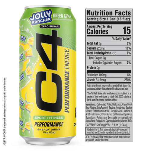 C4 Performance Energy Drink Jolly Rancher Green Apple 16oz Single Can