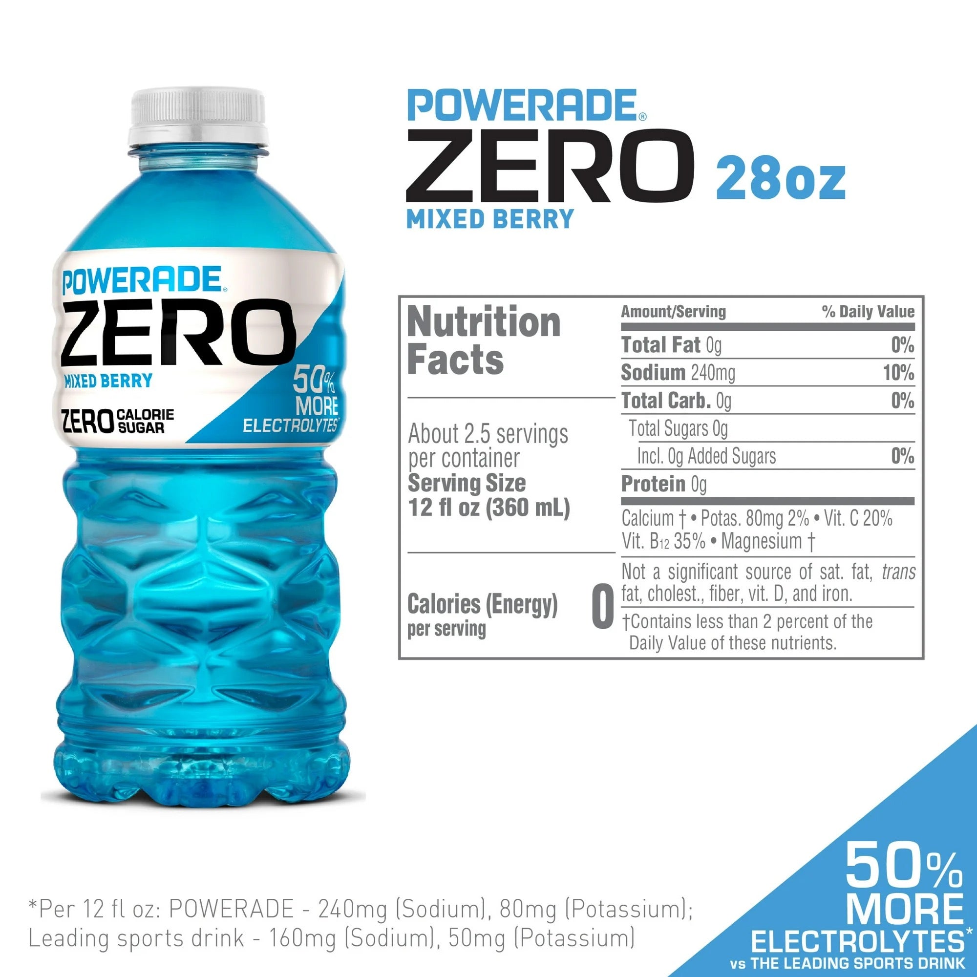 Powerade Zero Sugar Mixed Berry 28 fl oz Bottle