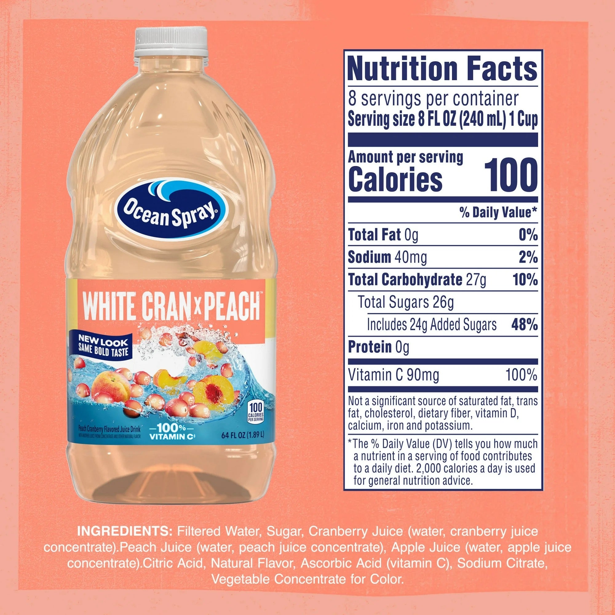 Ocean Spray White Cran Peach Juice Drink 64 oz