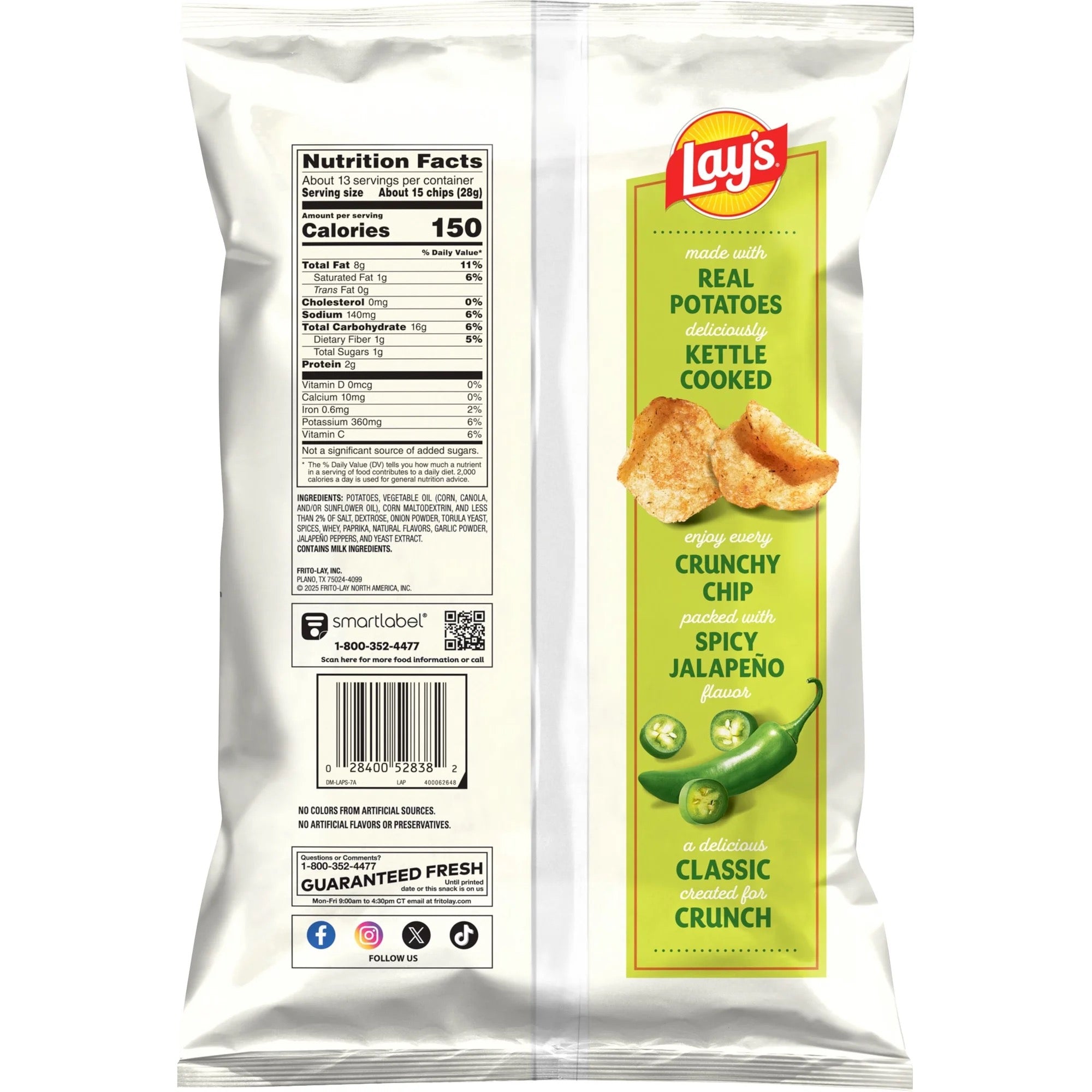 Lay’s Jalapeno Kettle Cooked Potato Chips Party Size Bag, 12.5 oz