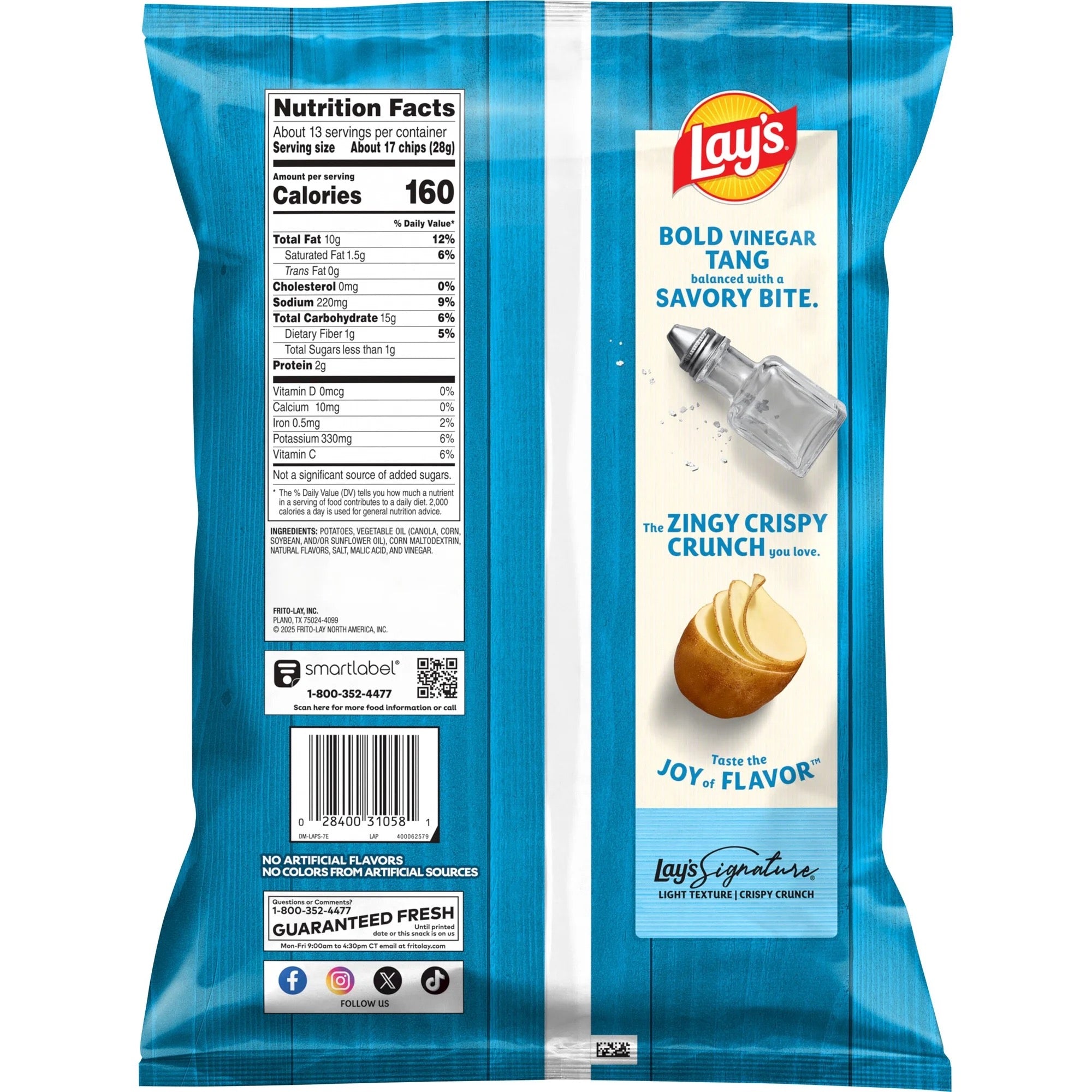Lay's Salt & Vinegar Potato Snack Chips Party Size 12.5 oz Bag