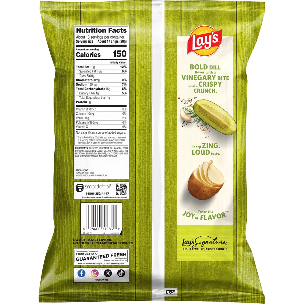 Lay's Dill Pickle Flavored Potato Chips, Party Size, 12.5 oz Bag