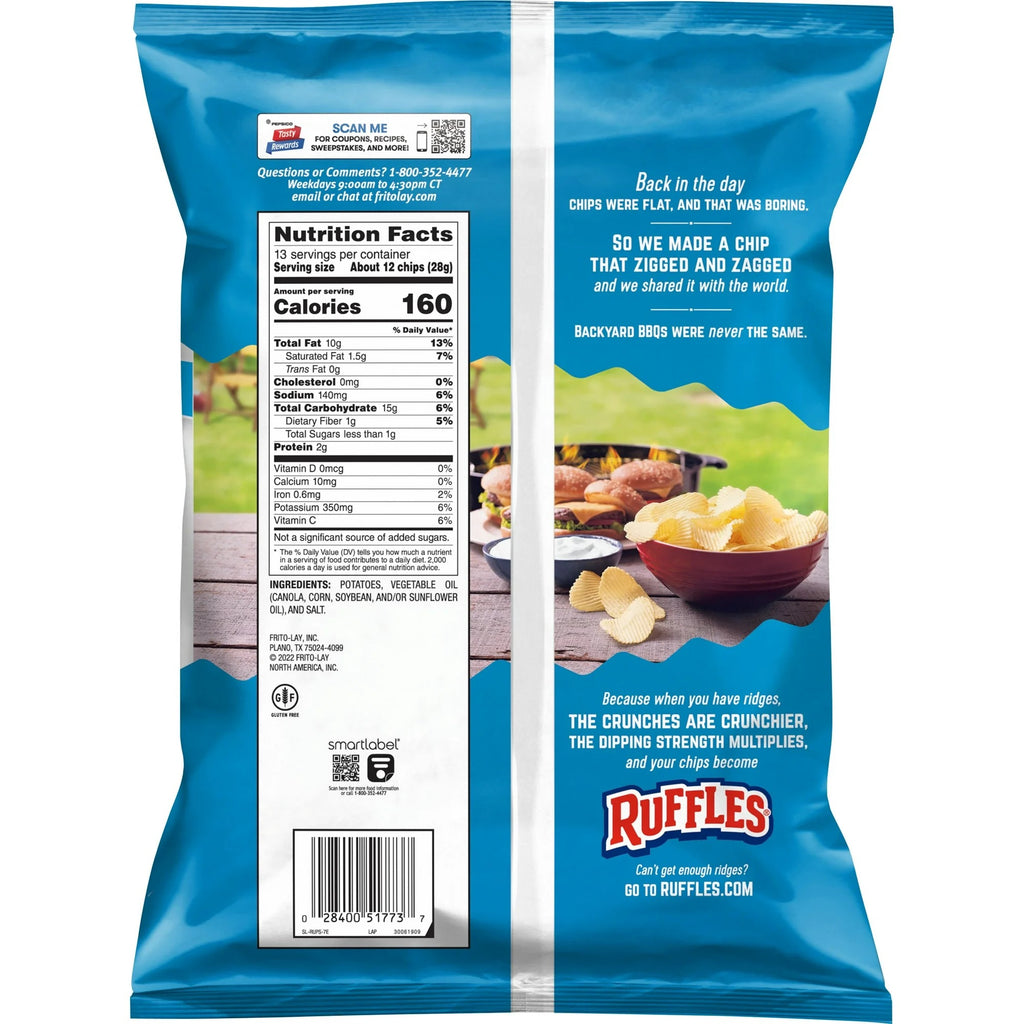 Ruffles Original Flavor Potato Snack Chips Party Size 13 oz Bag