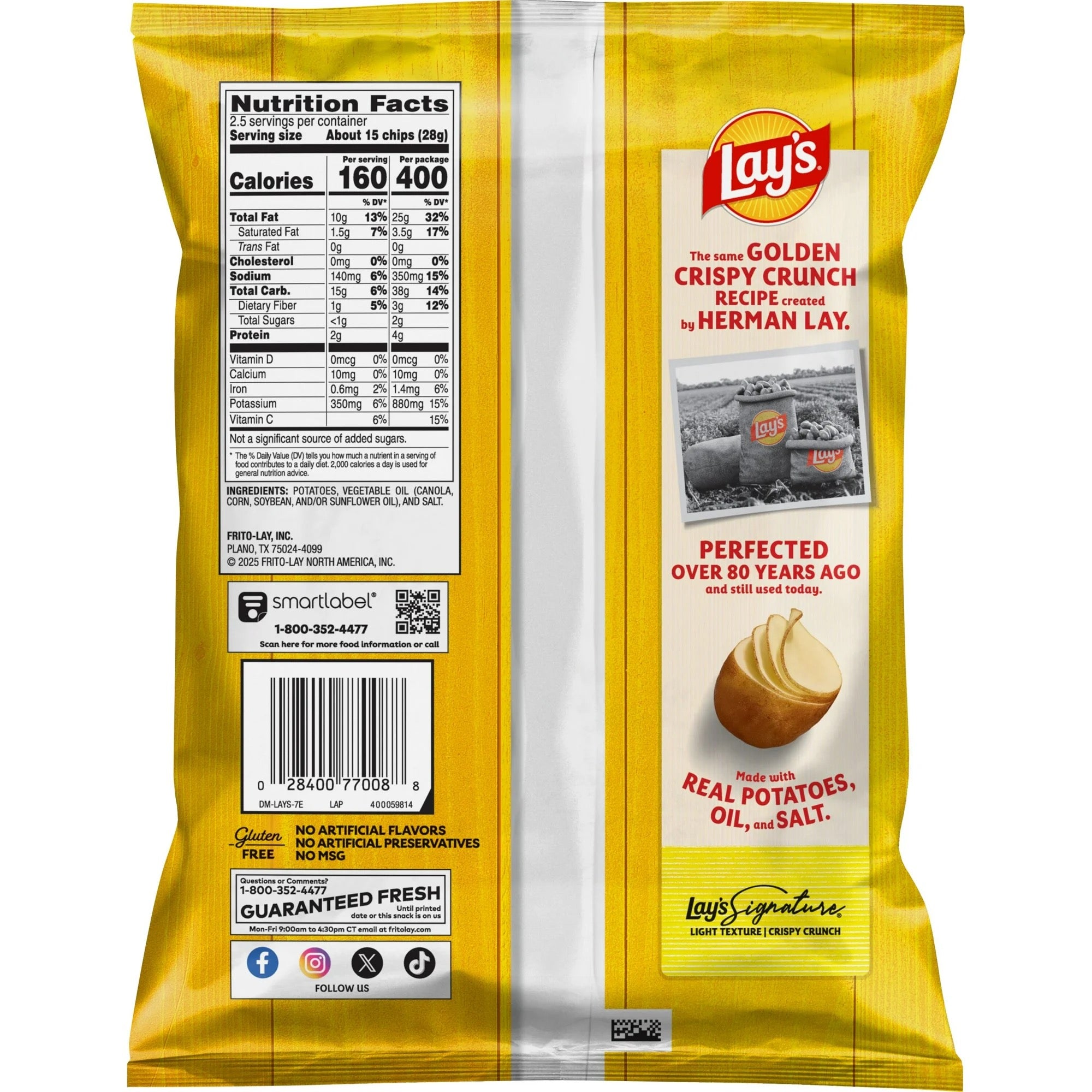 Lay's Classic Potato Chips Snacks, 2.5 oz Bag