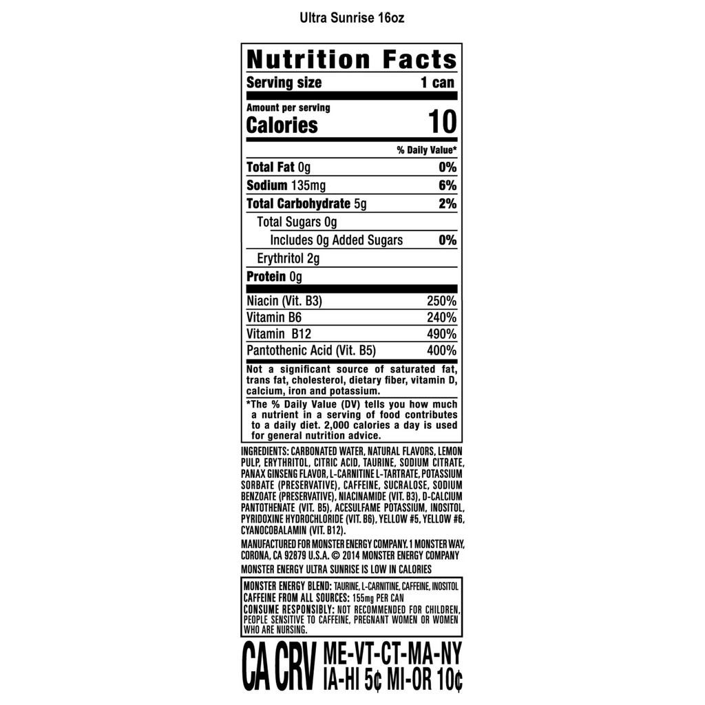 Monster Energy, Ultra Sunrise, Sugar Free Energy Drink, 16 fl oz, Single
