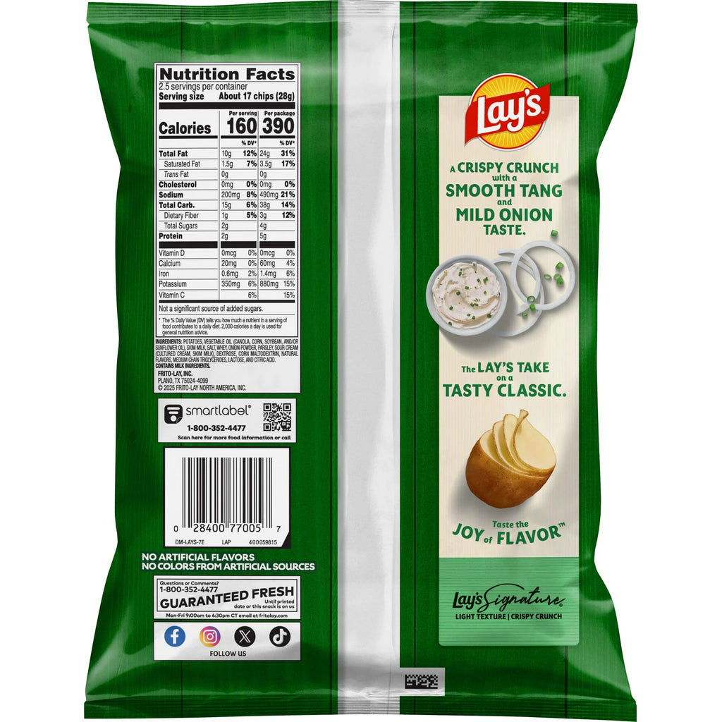 Lay's Potato Chips Sour Cream & Onion Flavored, 2.5 oz Bag