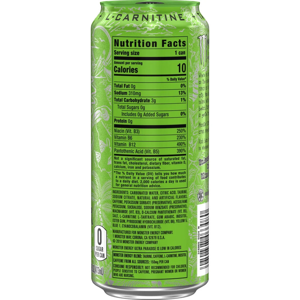 Monster Energy Ultra, Paradise, Sugar Free Energy Drink, 16 Fl Oz