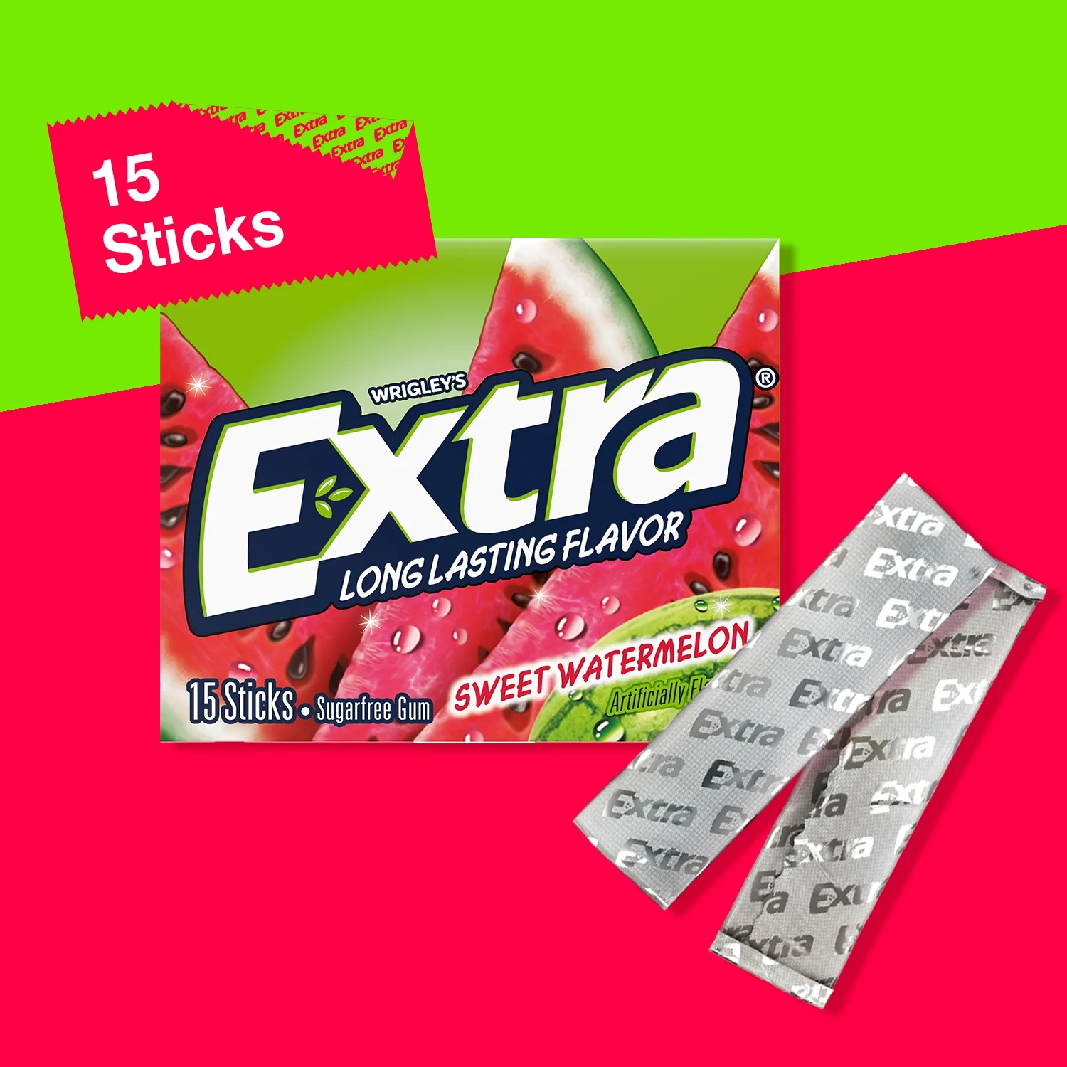 Extra Sweet Watermelon Sugar Free Chewing Gum 15 Sticks