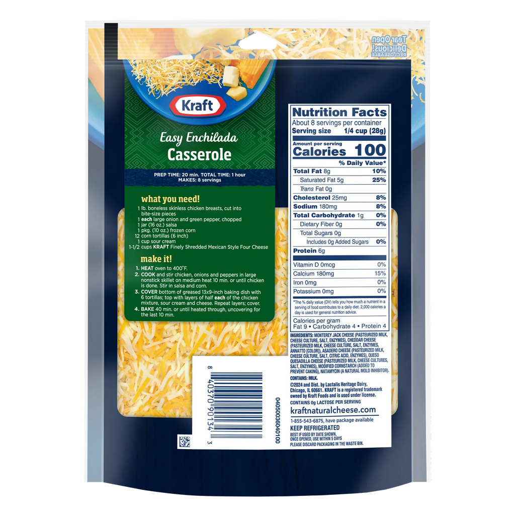 Kraft Mexican Style Four Cheese Finely Shredded Cheese 8 oz Bag