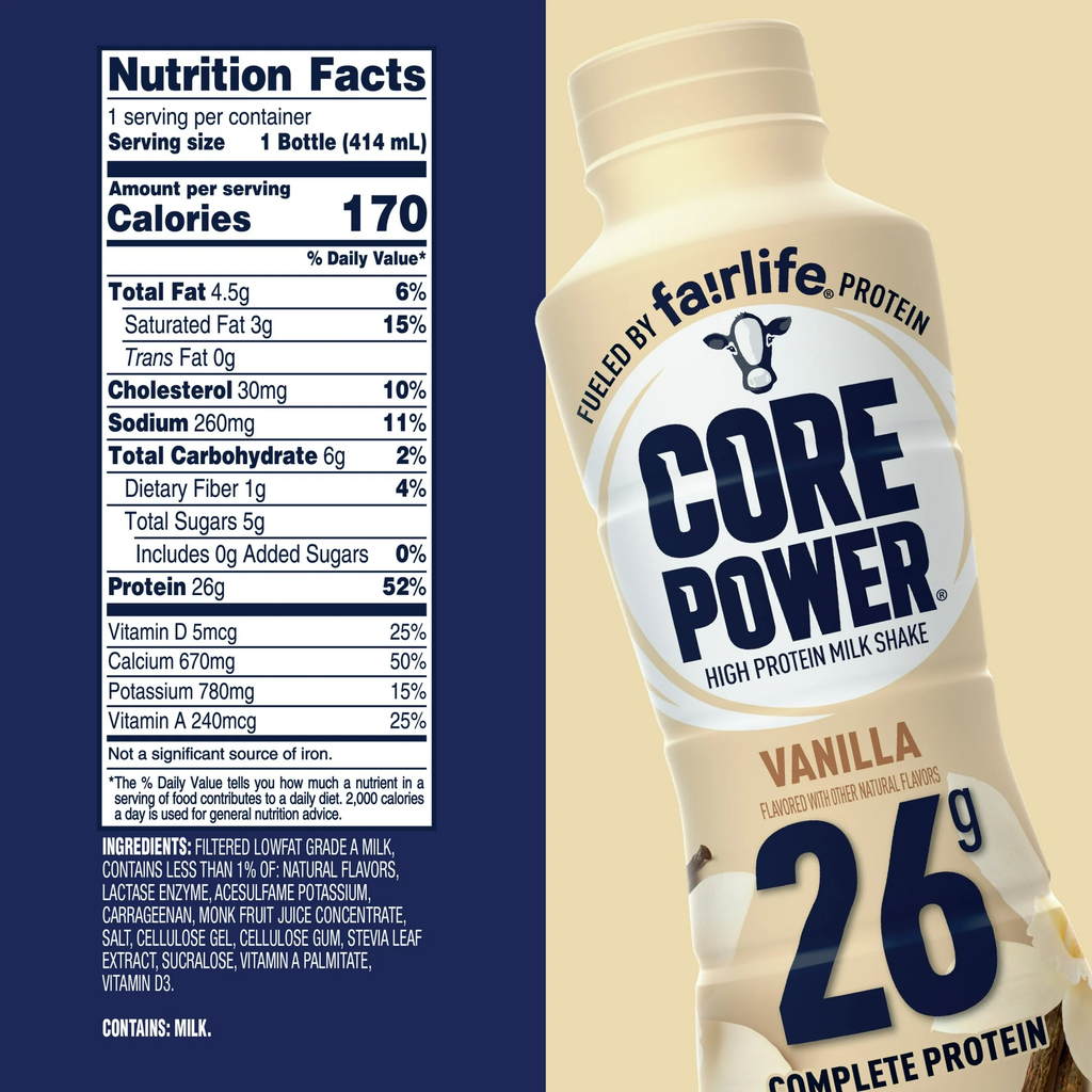 Core Power Protein Shake with 26g Protein by fairlife Milk Vanilla, 14 fl oz