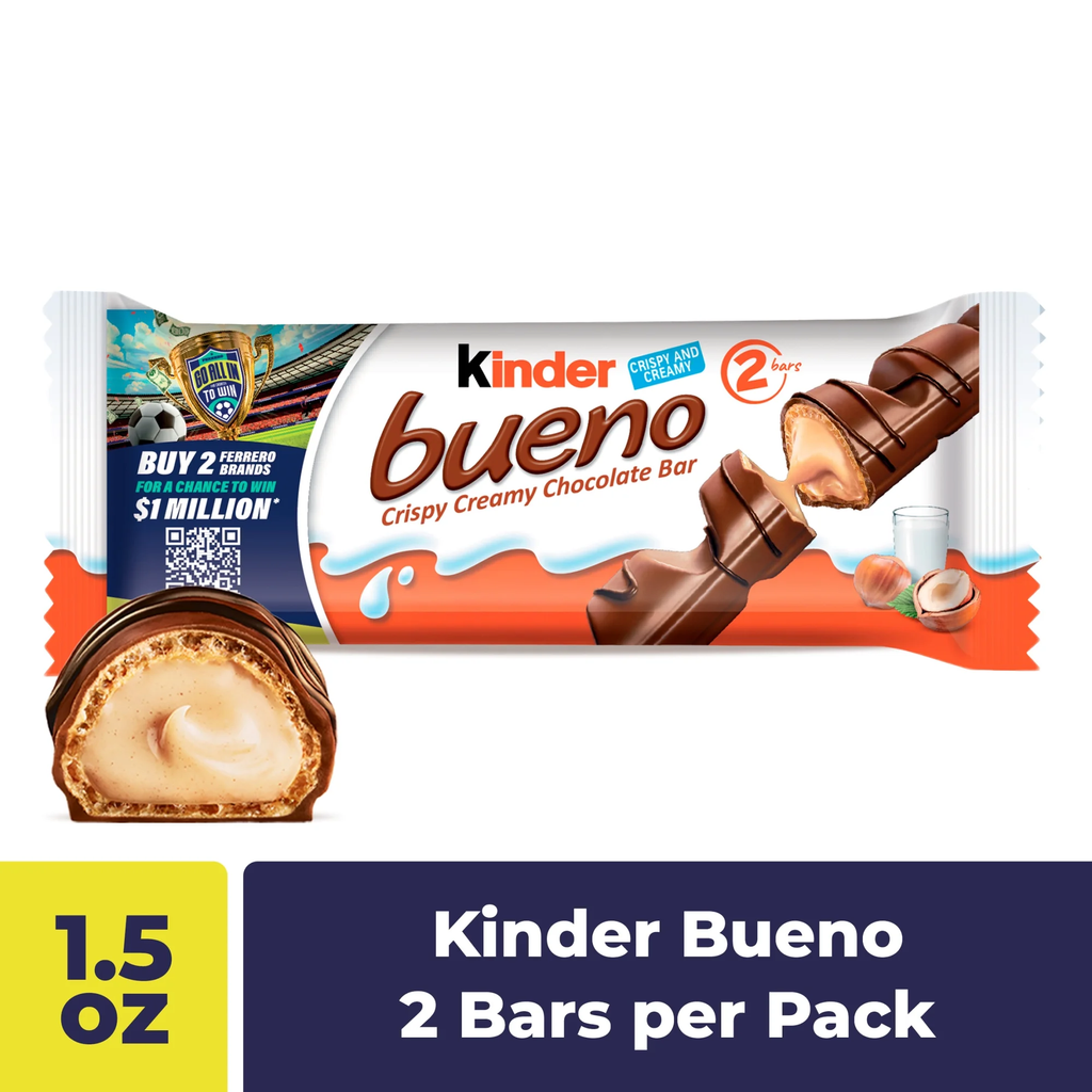 Kinder Bueno Milk Chocolate Bars with Crispy Wafer and Hazelnut Cream 1.5 oz