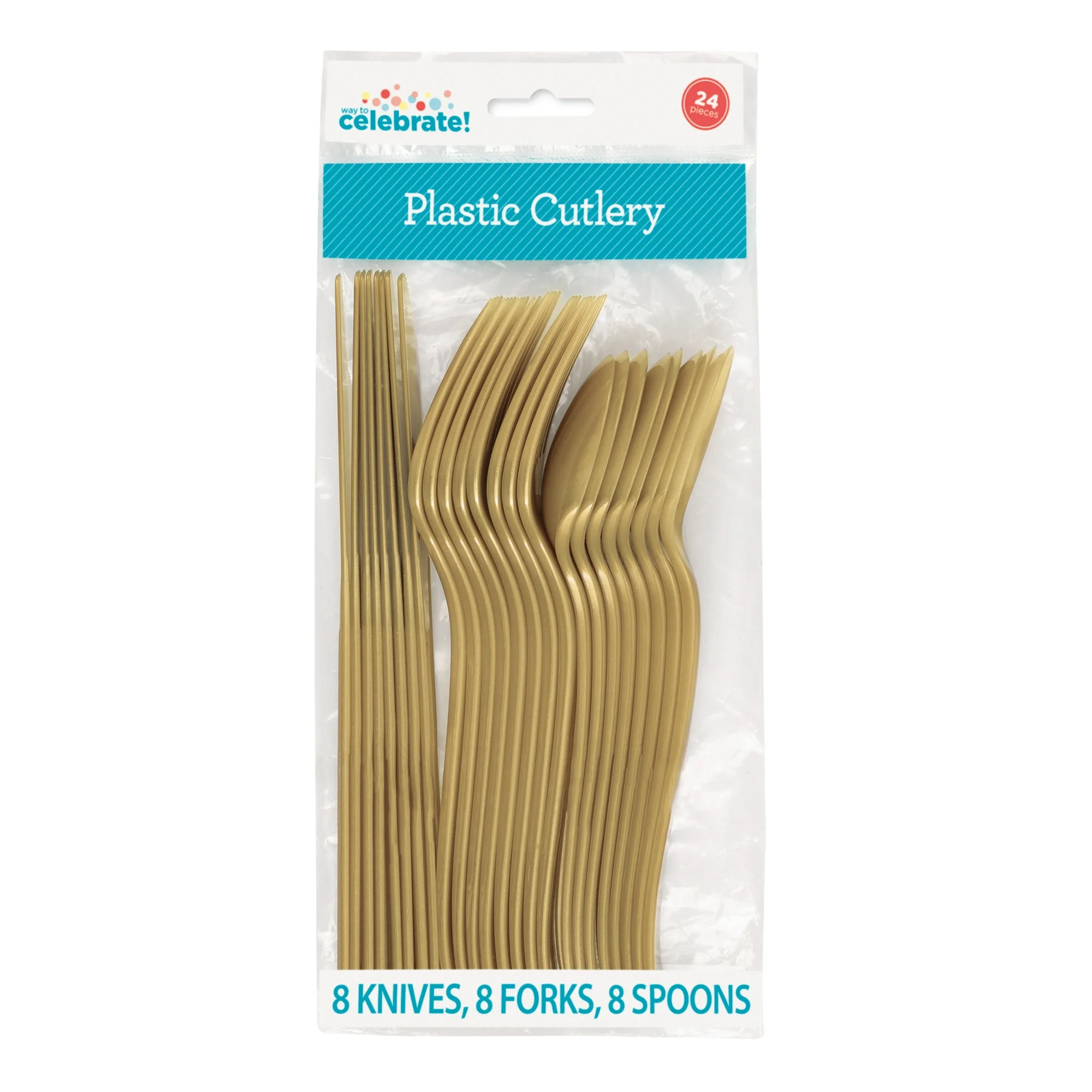 Plastic Disposable Cutlery Set Gold 24 Piece