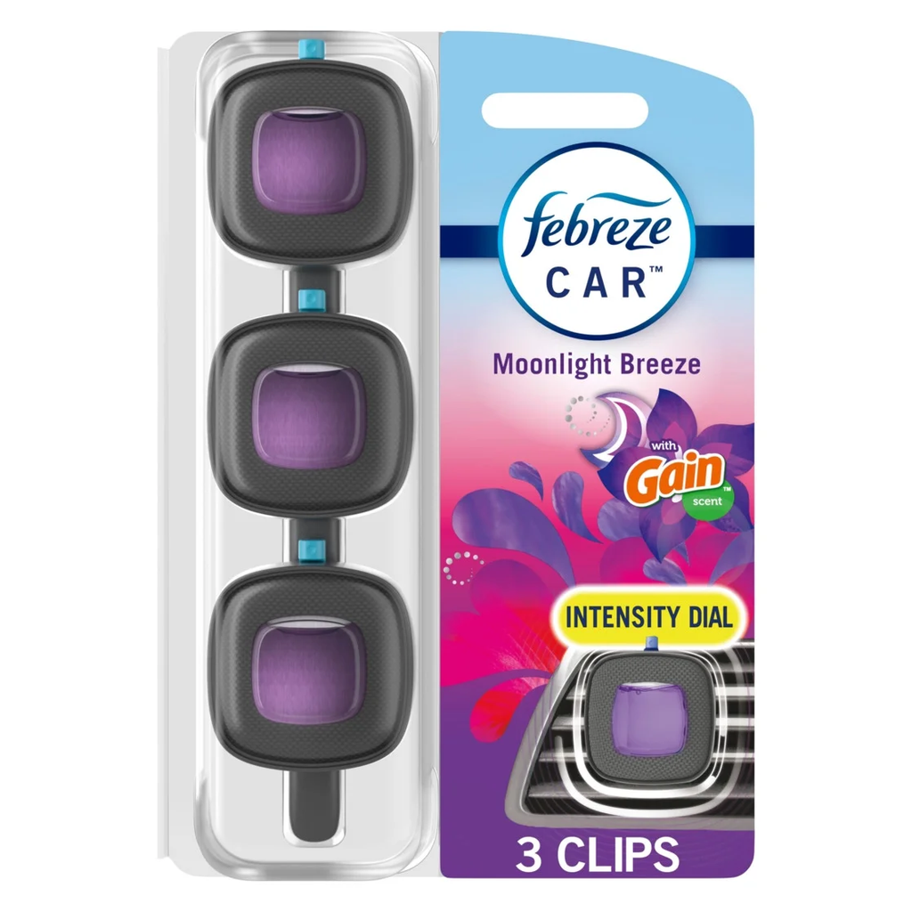 Febreze Car Air Freshener Odor-Fighting Car Vent Clip Gain Moonlight Breeze 3 Count