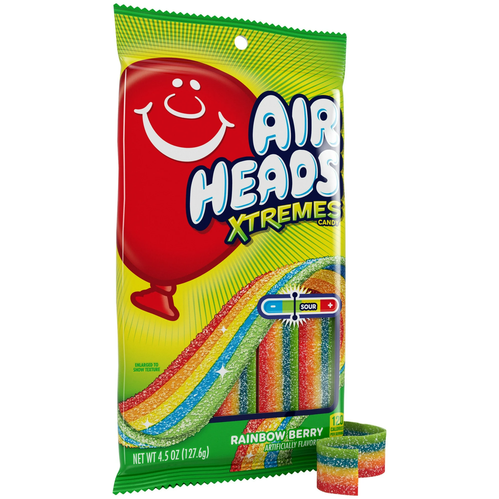Airheads Xtremes Belts Chewy Candy Rainbow Berry Fruit Flavor 4.5 Ounce Bag
