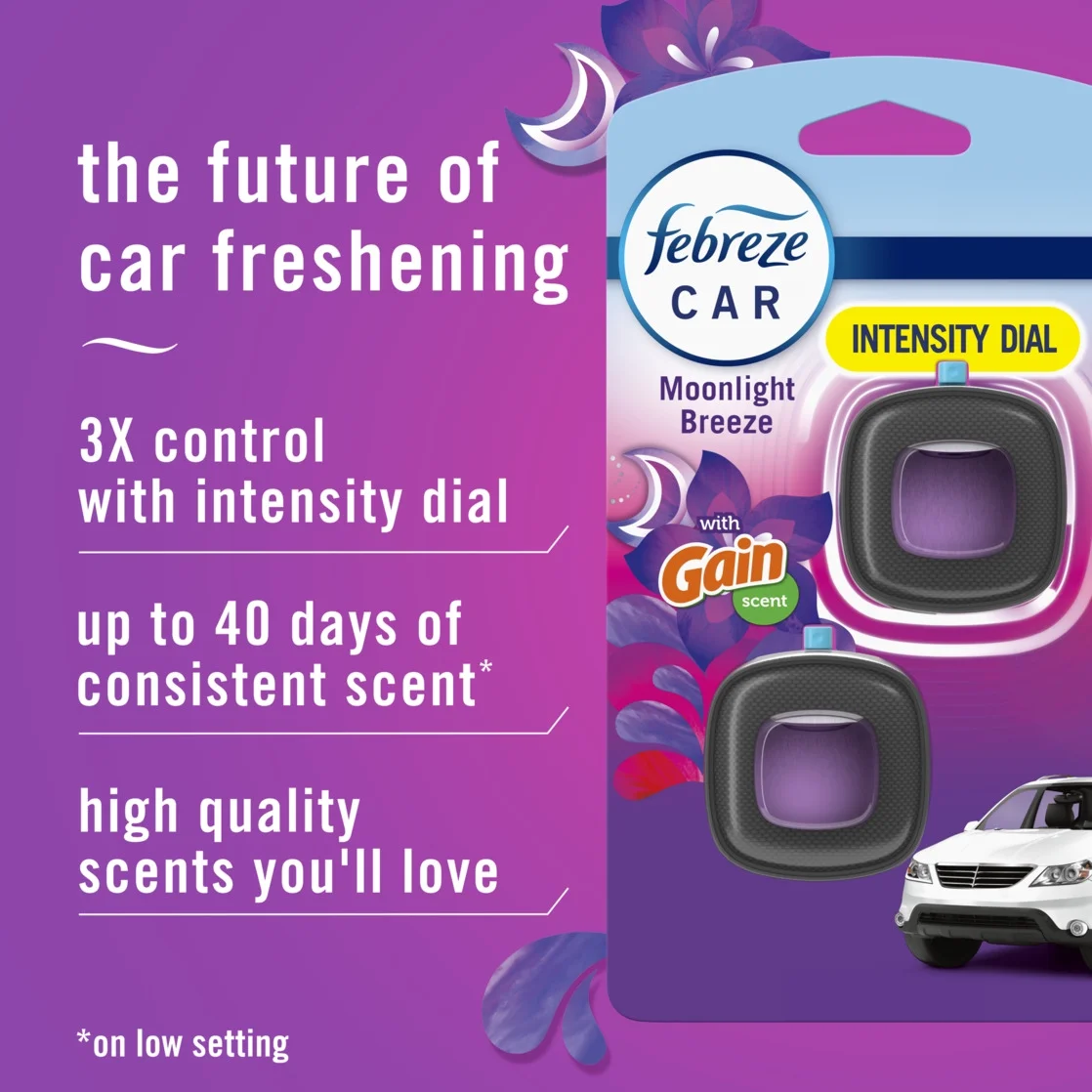 Febreze Car Air Freshener Odor-Fighting Car Vent Clip Gain Moonlight Breeze 3 Count