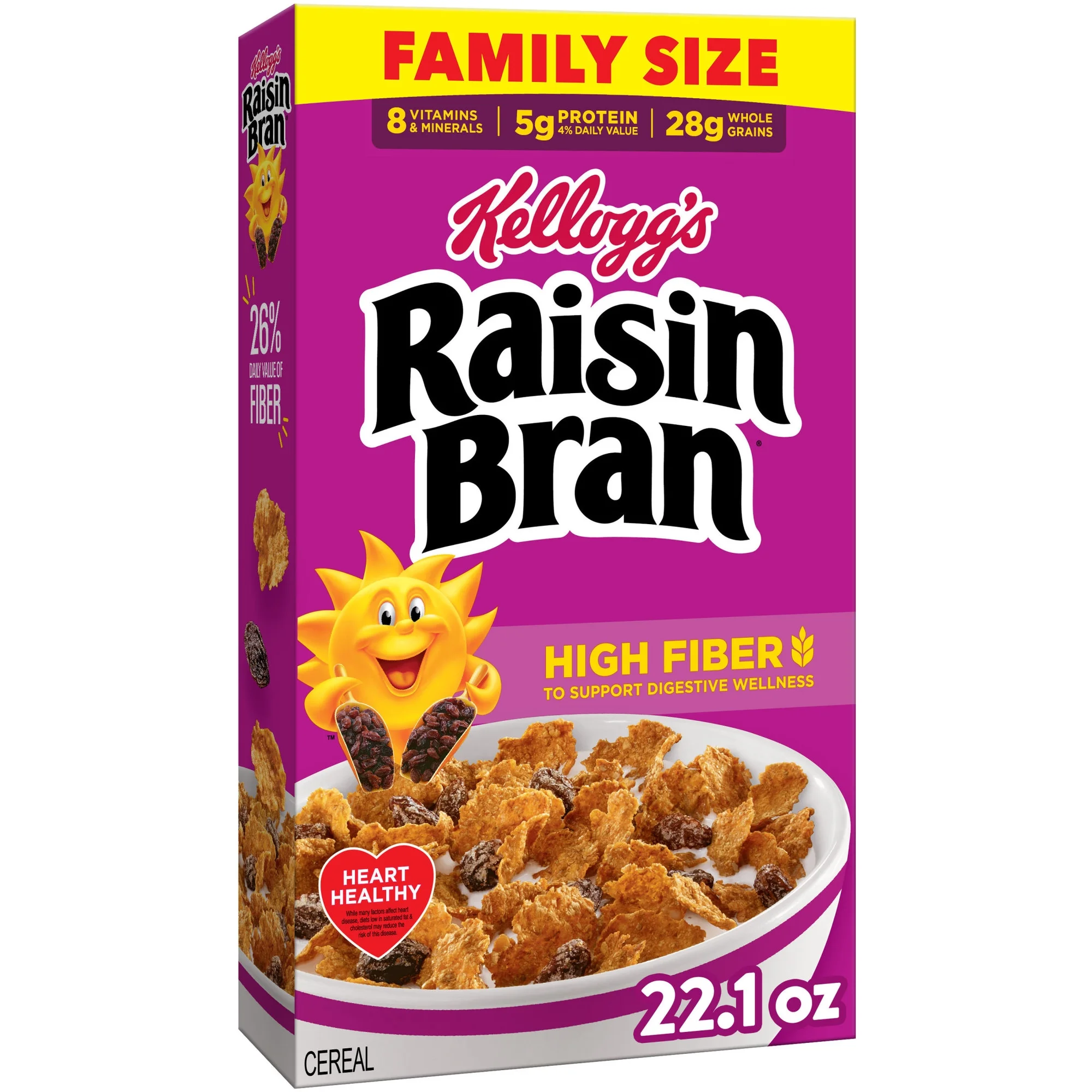 Kellogg’s Raisin Bran Breakfast Cereal High Fiber 28g Whole Grain Family Size 22.1 oz