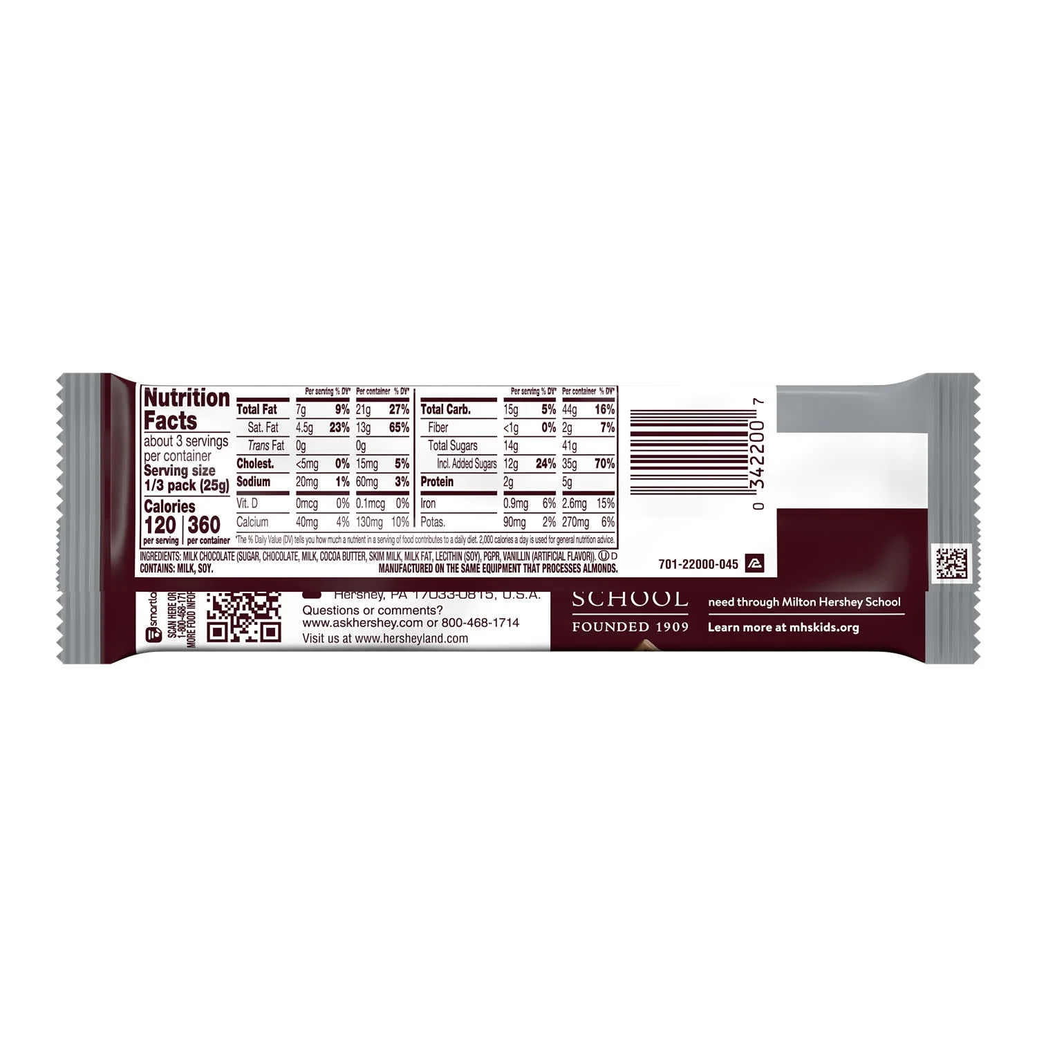 Hershey's Milk Chocolate King Size Candy Bar 2.6 oz
