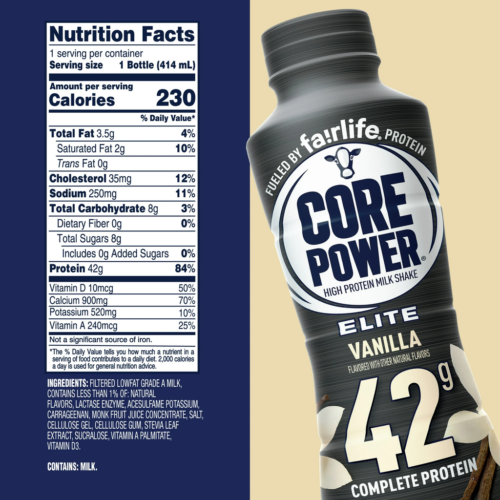 Core Power Elite High Protein Shake with 42g Protein by fairlife Milk Vanilla 14 fl oz