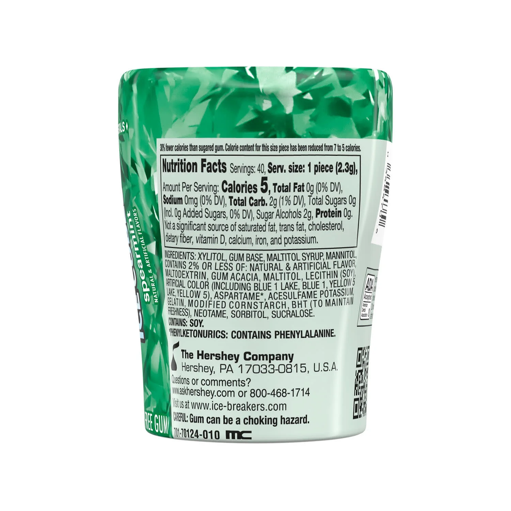 Ice Breakers Ice Cubes Spearmint Flavored Bottle 3.24 oz 40 Pieces