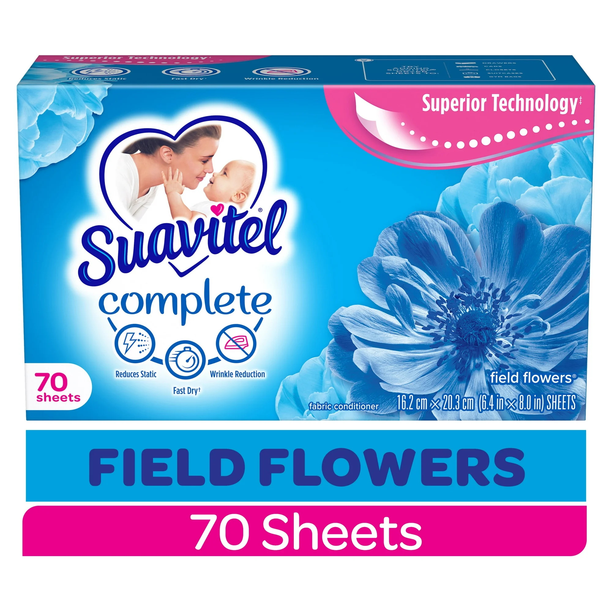 Suavitel Complete Dryer Sheets Fabric Conditioner Field Flowers 70 Sheets